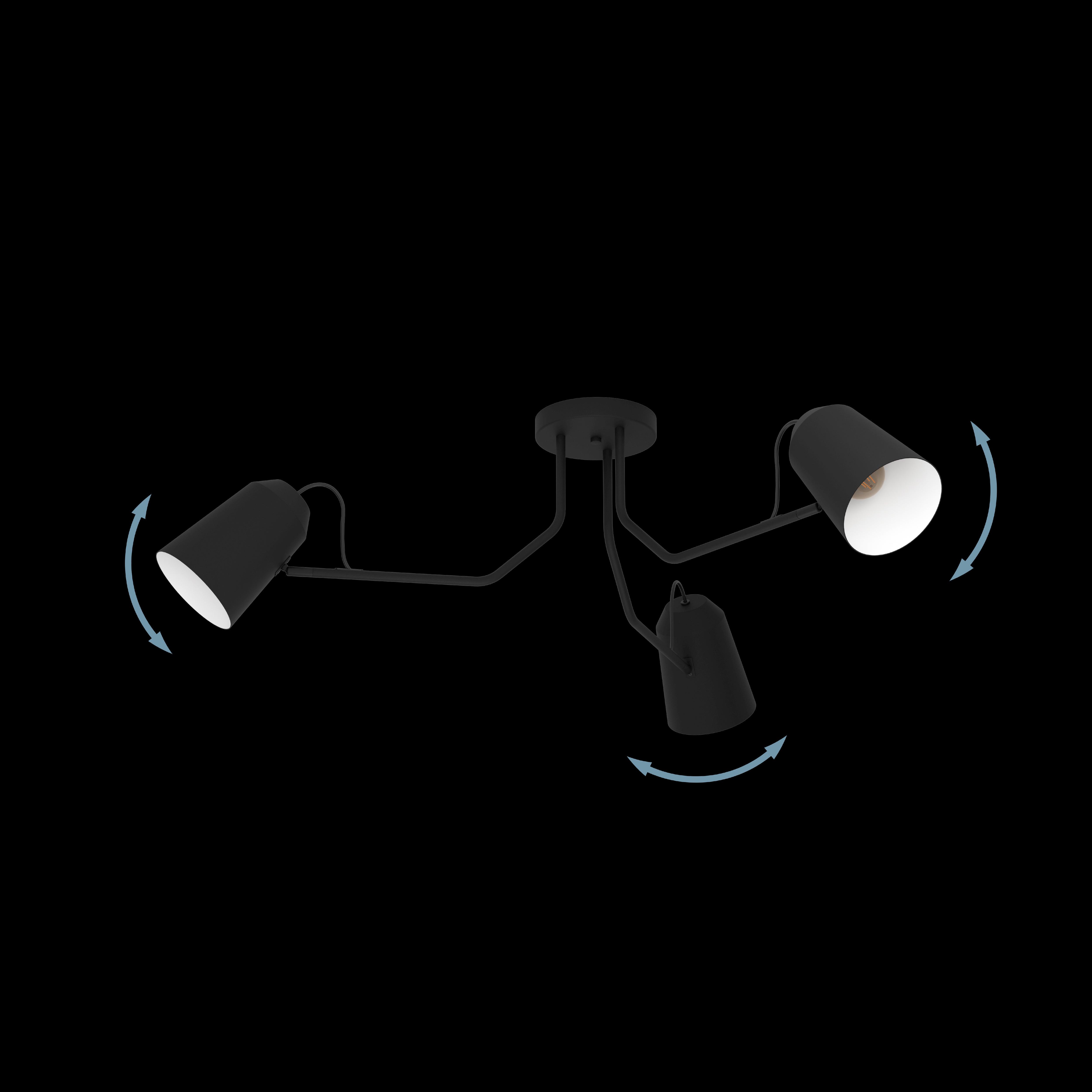 eglo loreto black metal 3 arm adjustable ceiling flush kitchen lighting