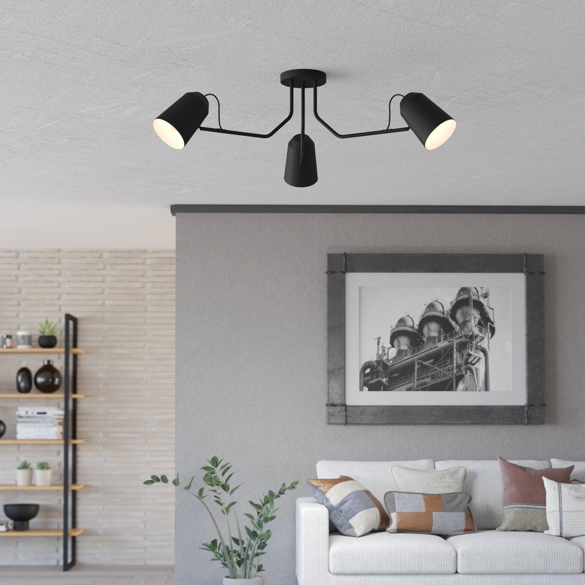 eglo loreto black metal 3 arm adjustable ceiling flush