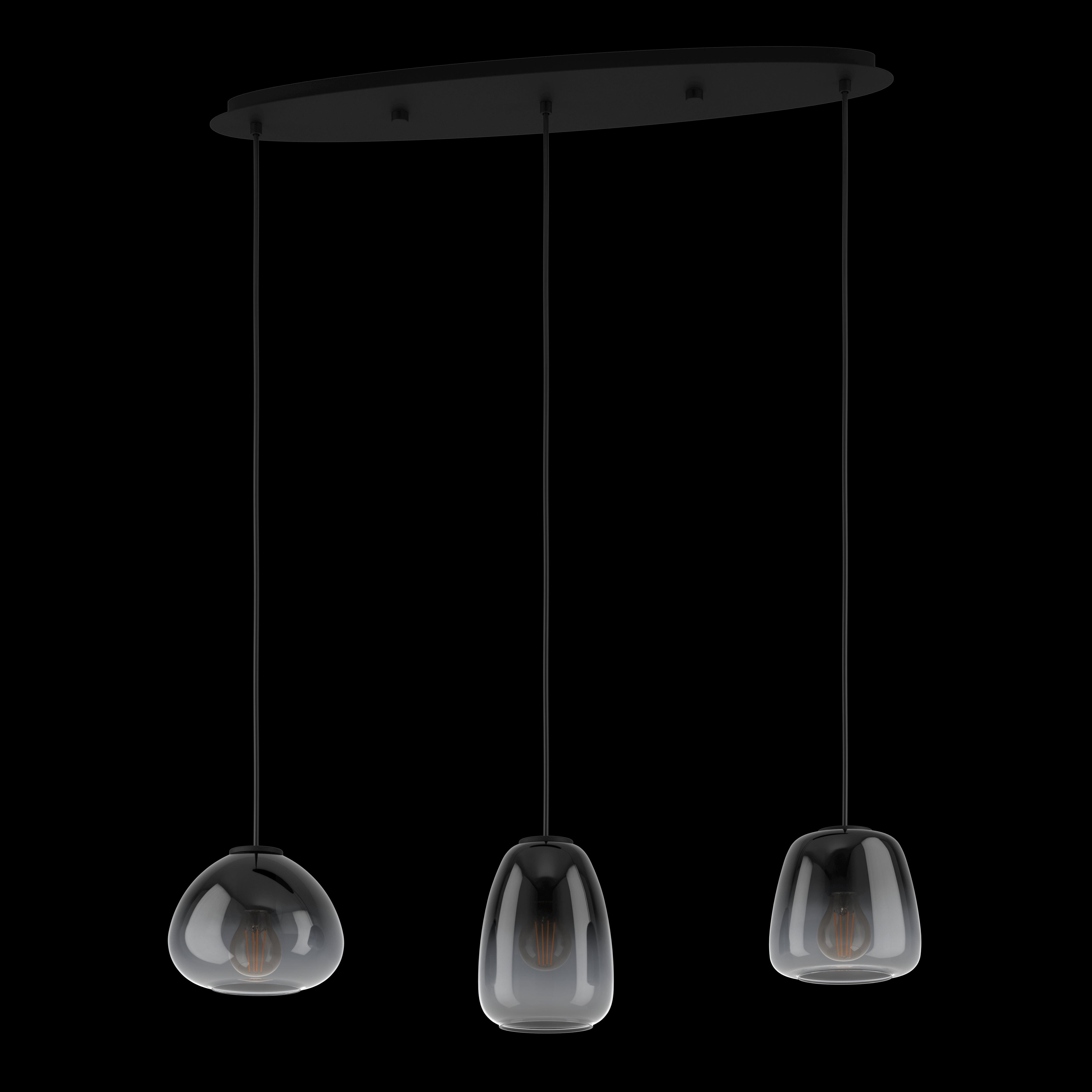 eglo aguilares 3 light black clear glass shade pendant living room image