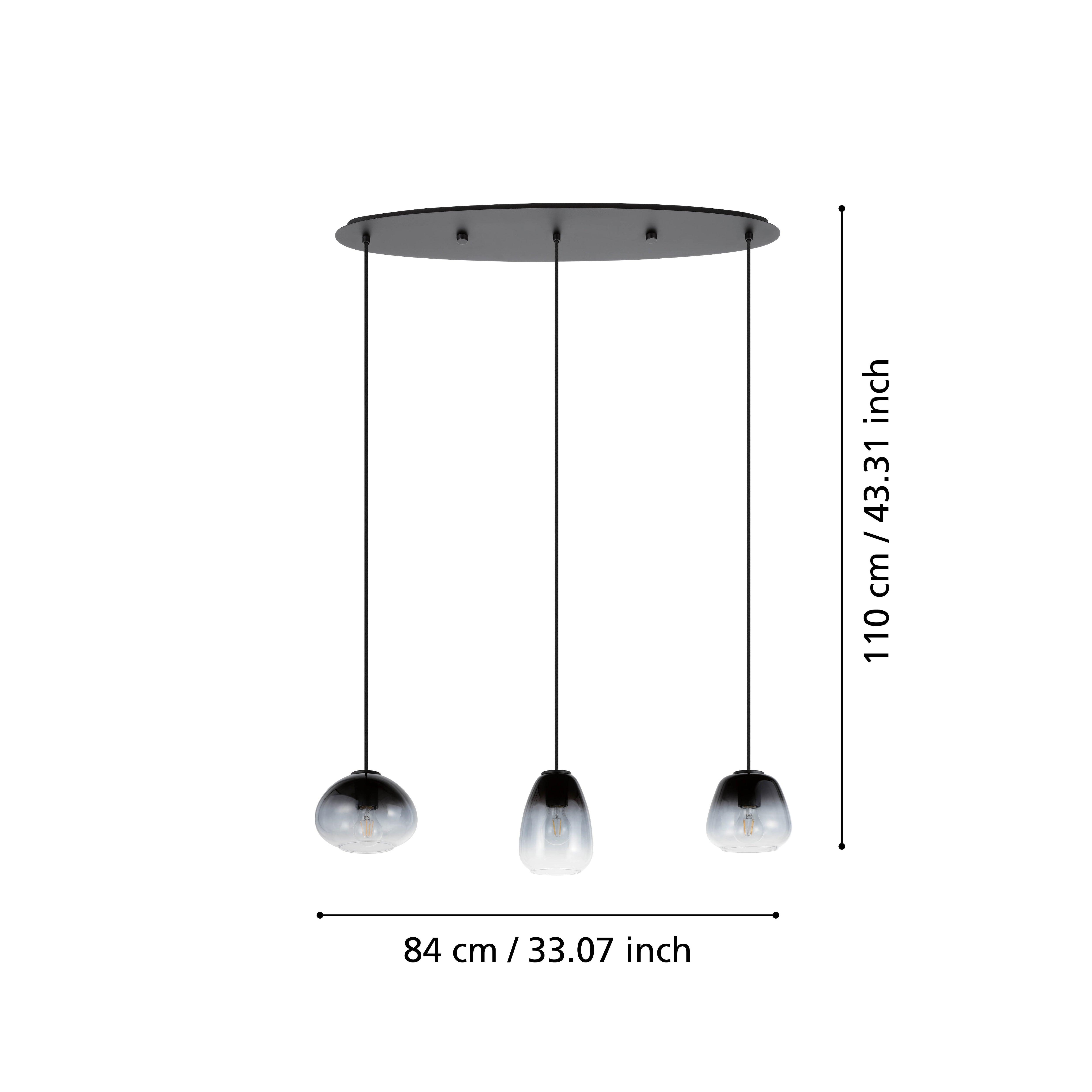 eglo aguilares 3 light black clear glass shade pendant living room close up
