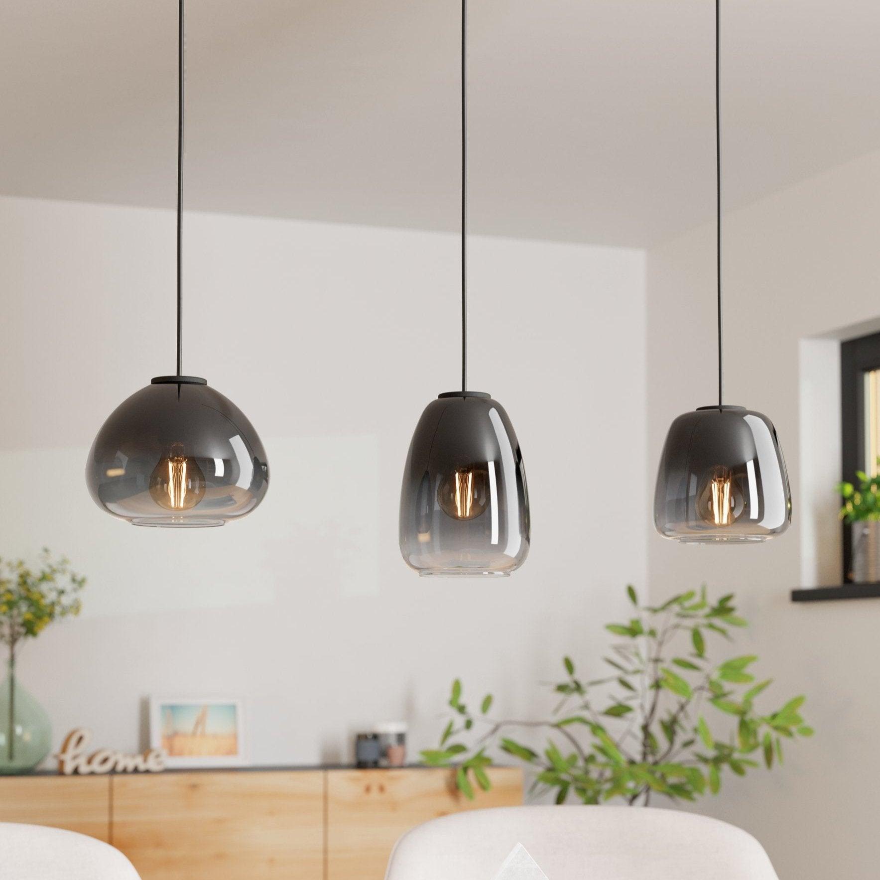 eglo aguilares 3 light black clear glass shade pendant