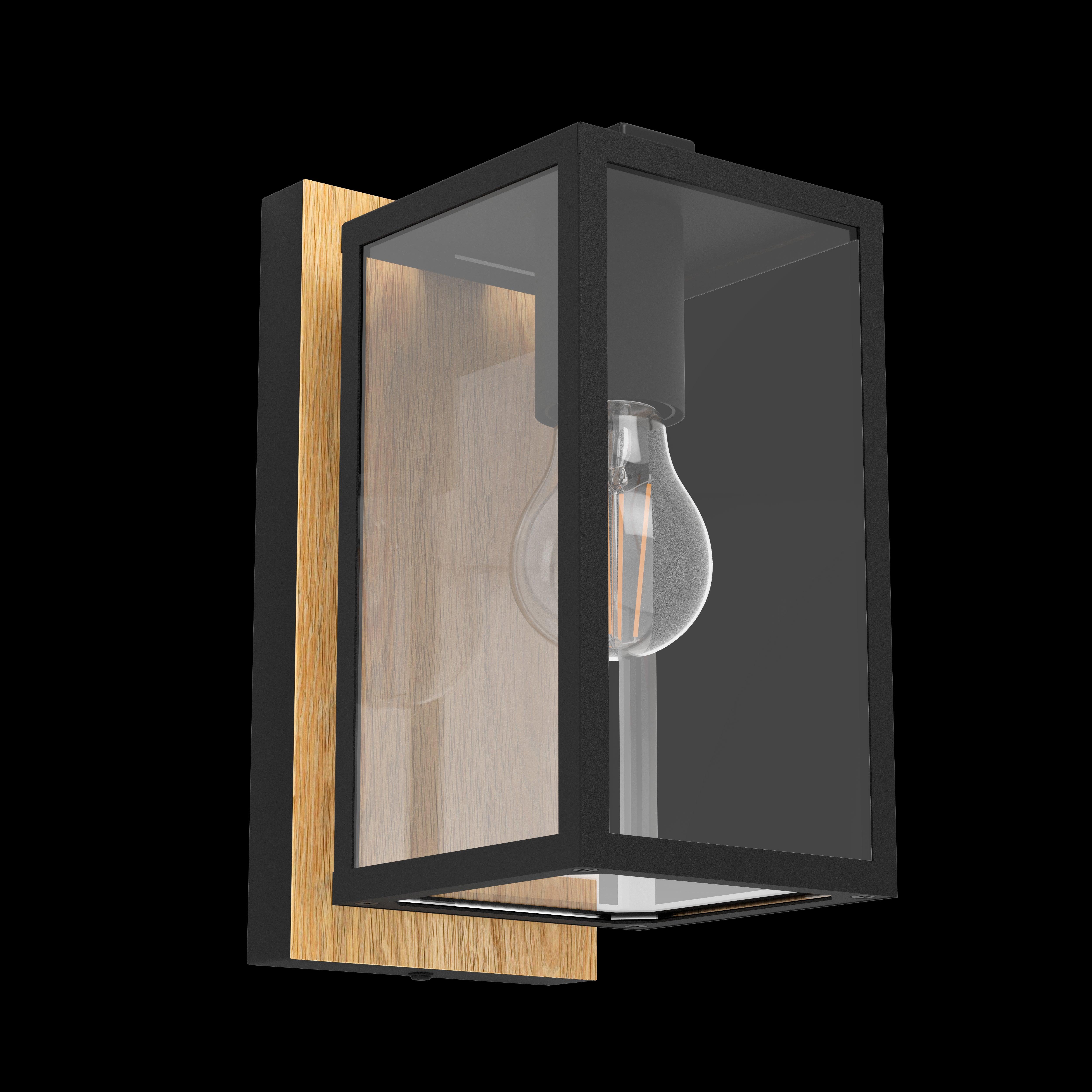 eglo budrone black metal wood outdoor wall light living room image