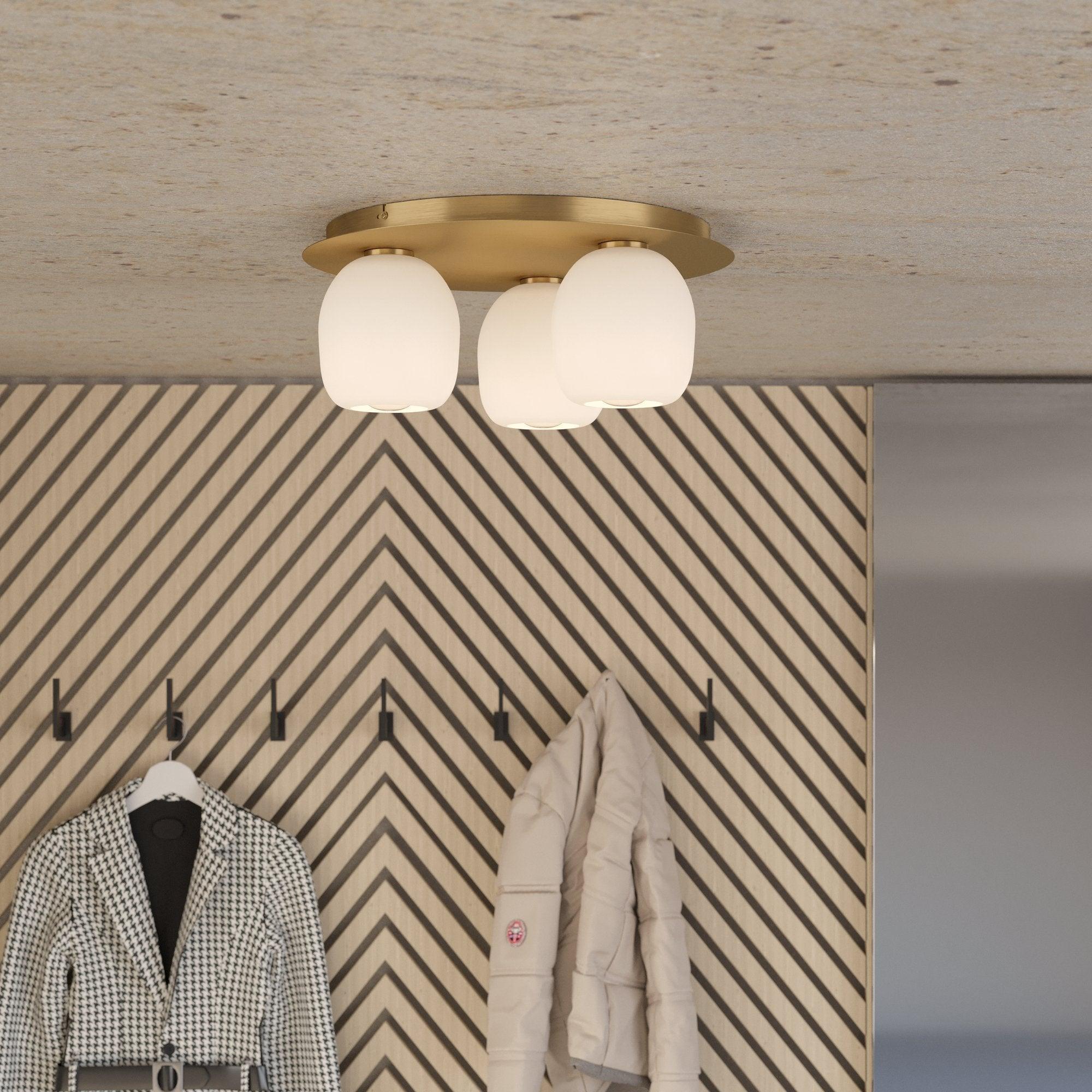 eglo manzanares 3 light brass ceiling flush with opal glass shades