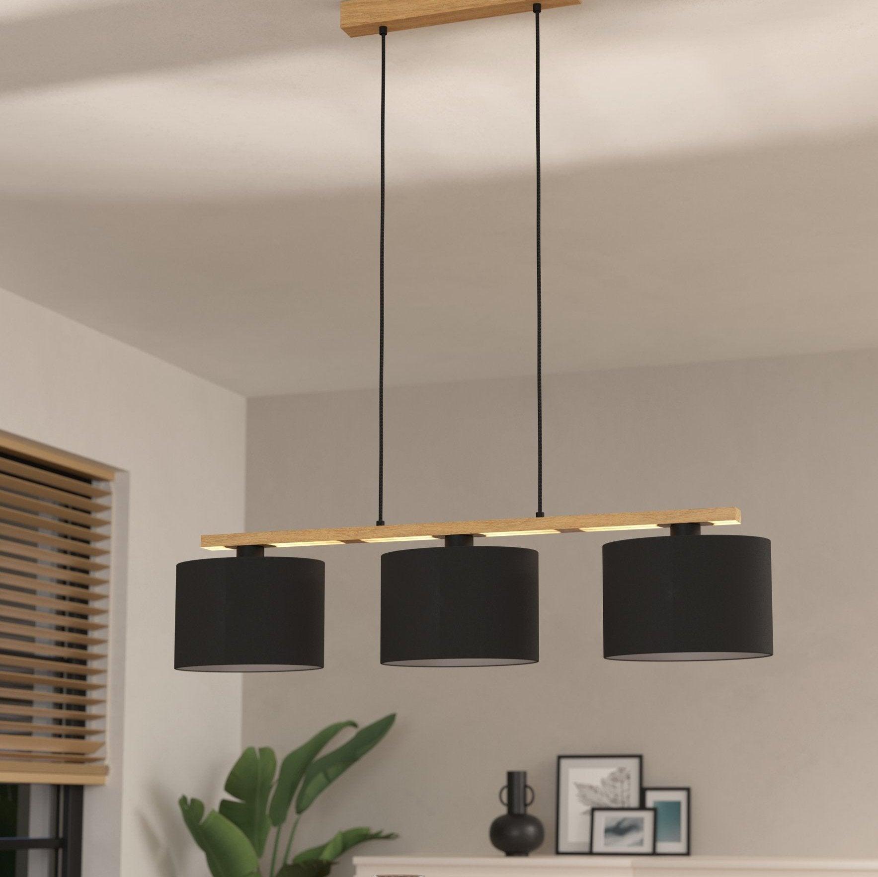 eglo castralvo wooden bar black fabric shade pendant