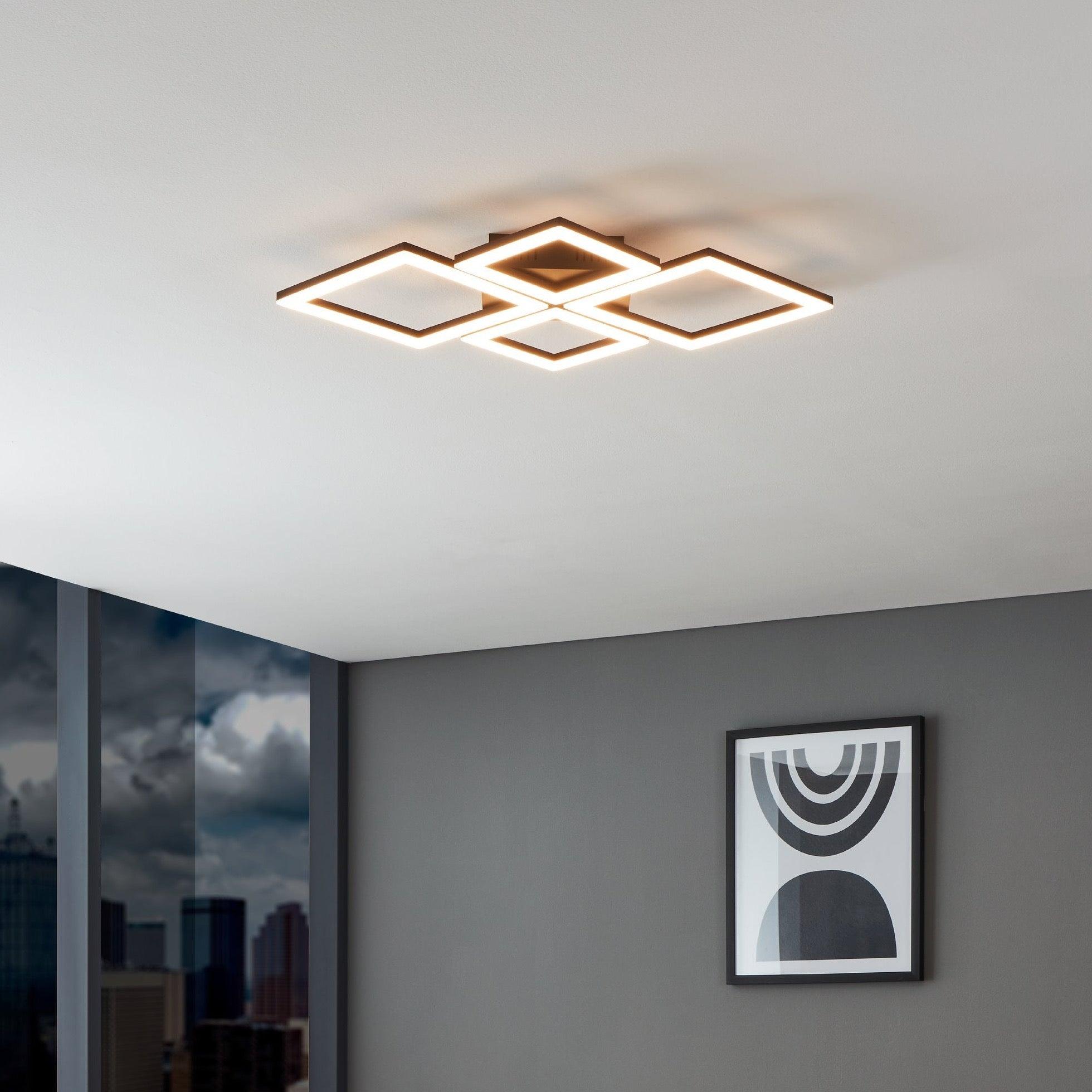 eglo connect paranday z smart led black white flush 4 square design living room close up