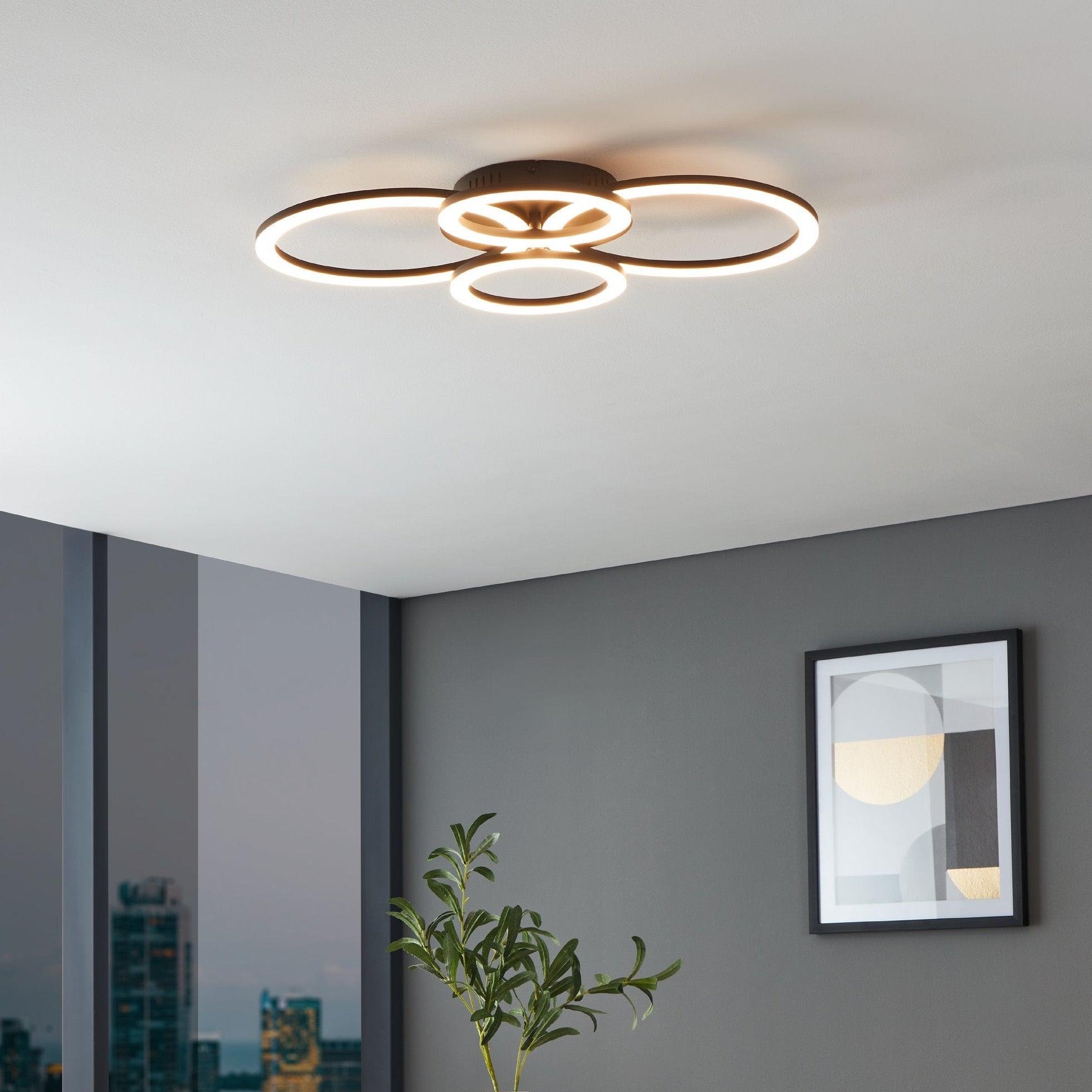 eglo connect parrapos z smart led black white flush 4 circle design