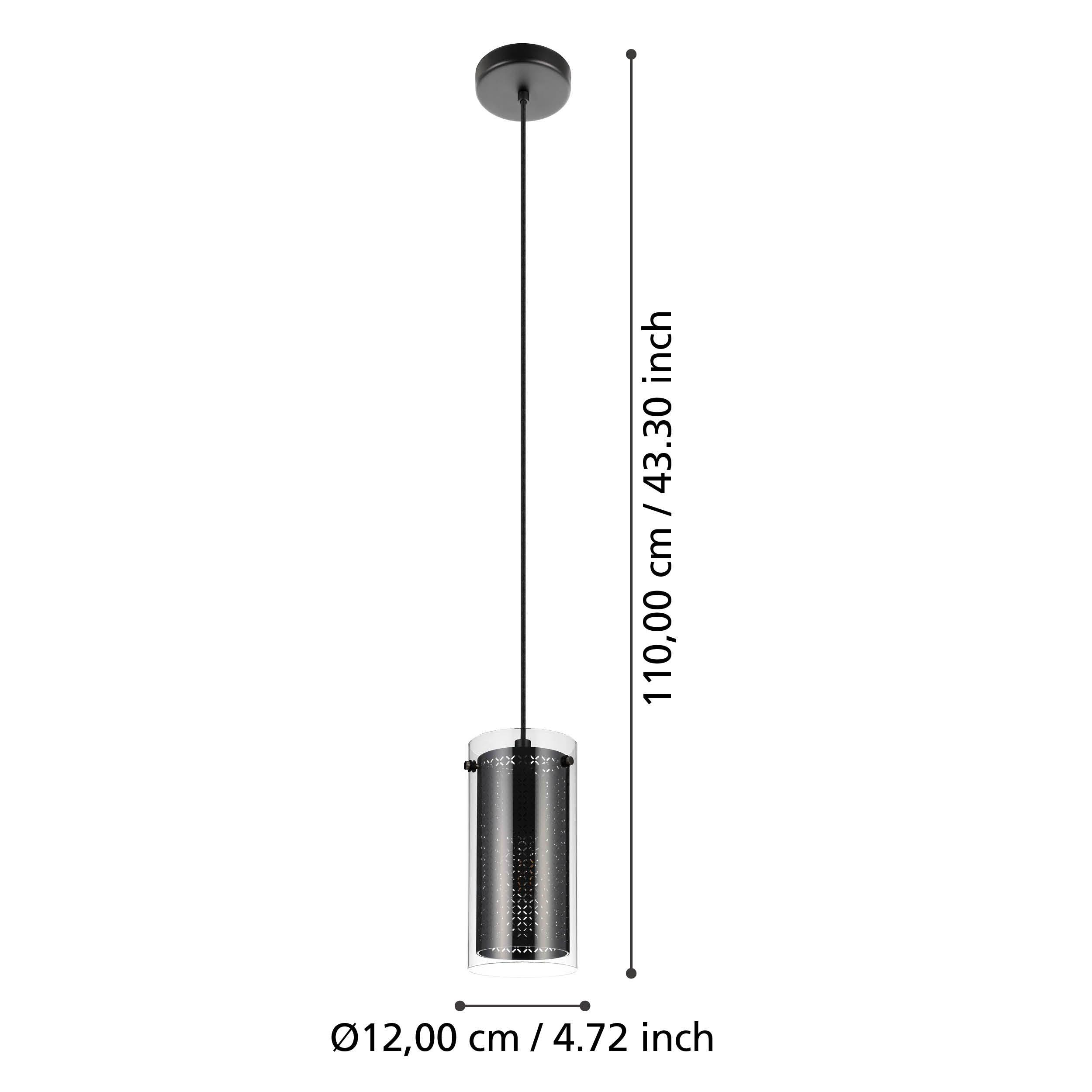 eglo pinto textil 1 cylindrical glass black fabric pendant living room close up