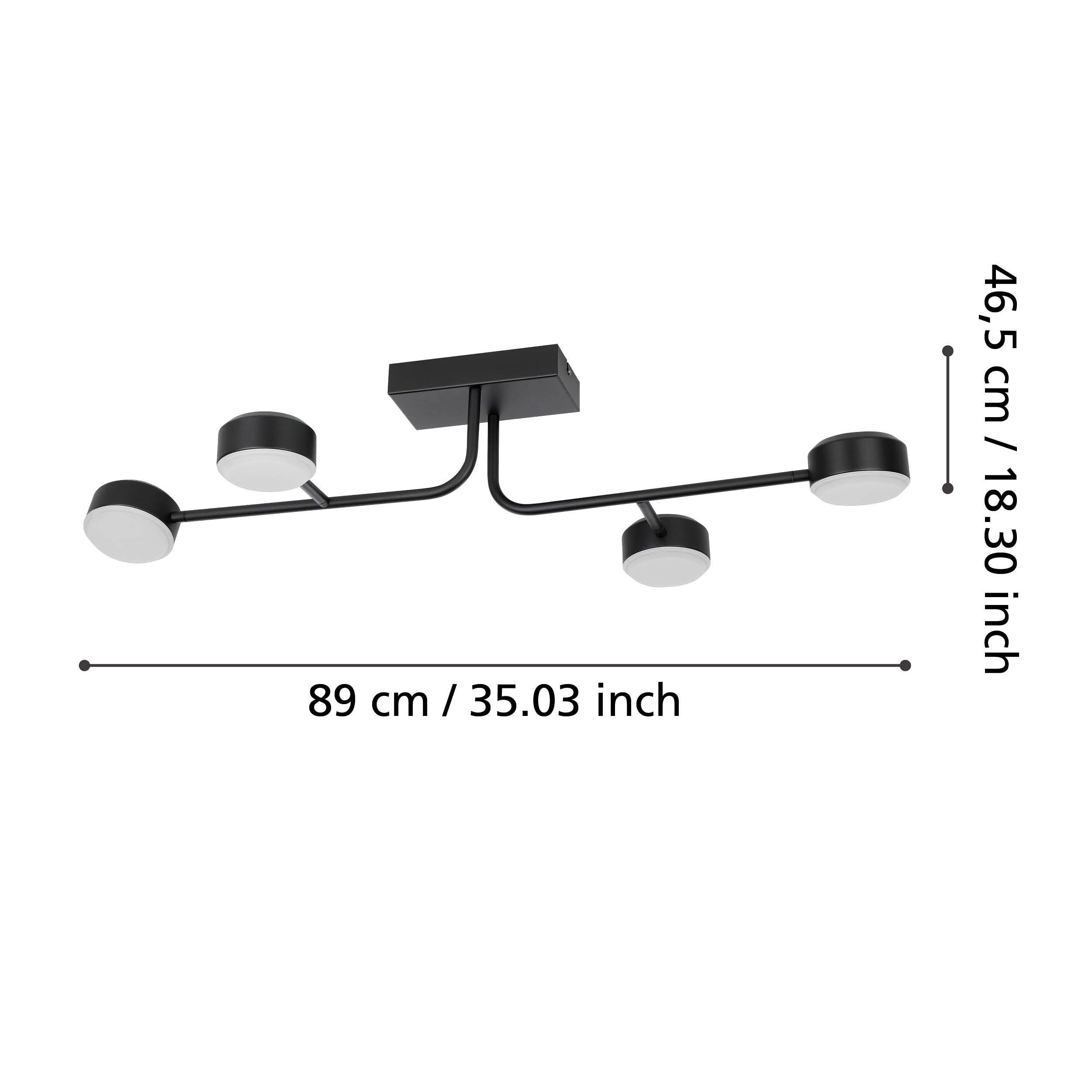 eglo clavellina led black white 4 arm flush living room close up