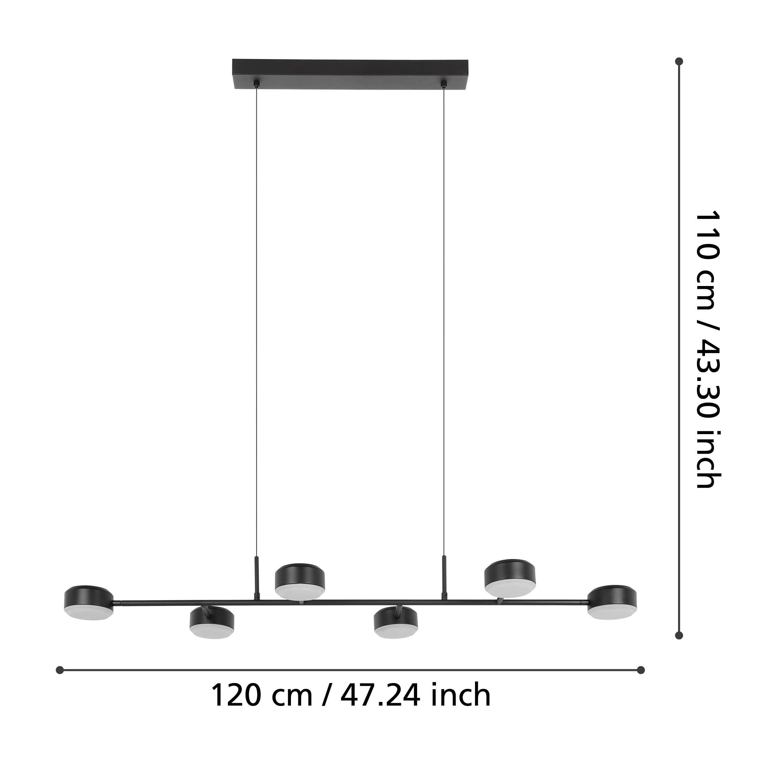 eglo clavellina led 6 light black ceiling pendant living room close up