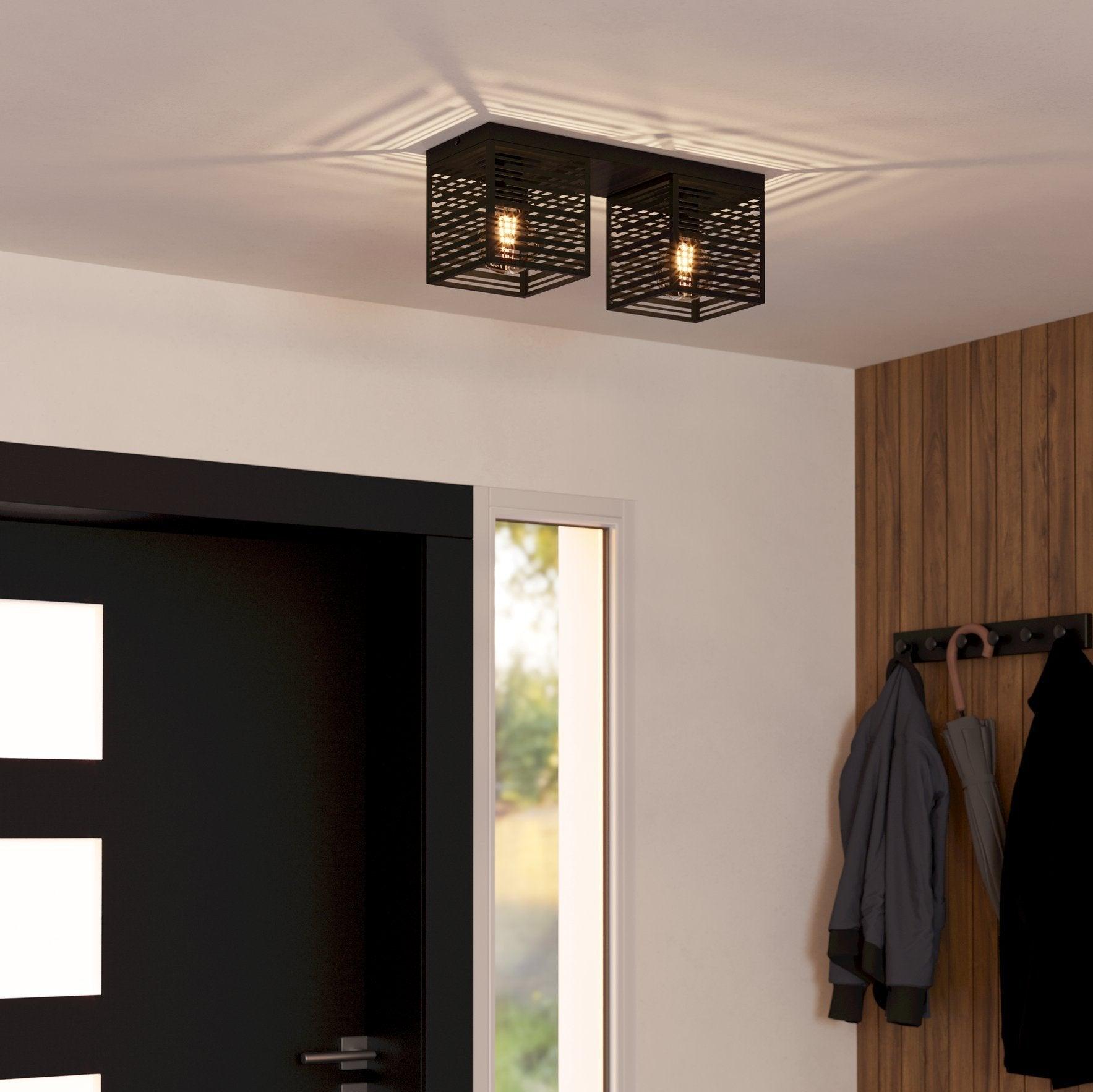 eglo piedritas square black metal 2 light ceiling flush