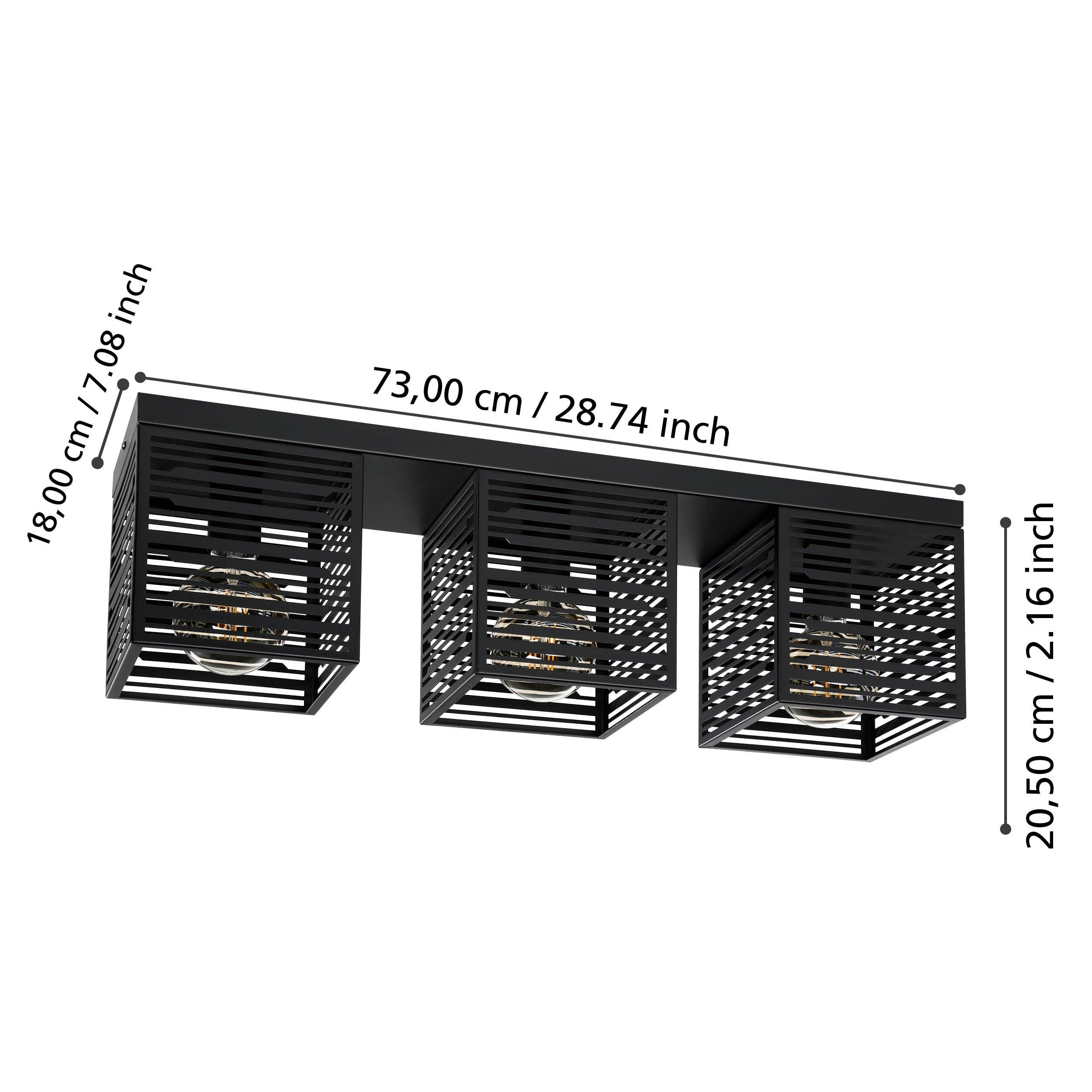 eglo piedritas 3 light square black ceiling flush living room close up