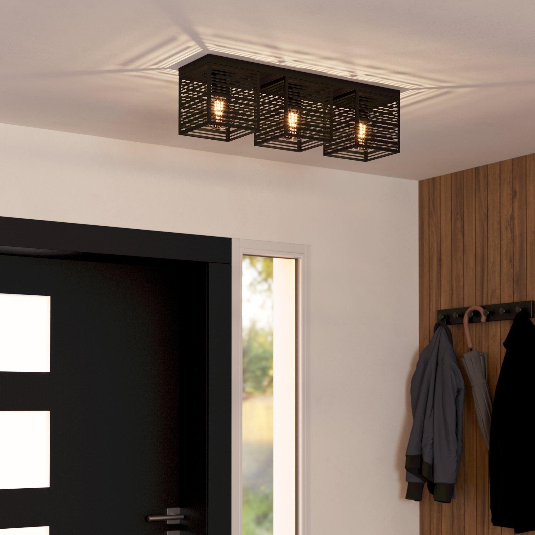 eglo piedritas 3 light square black ceiling flush
