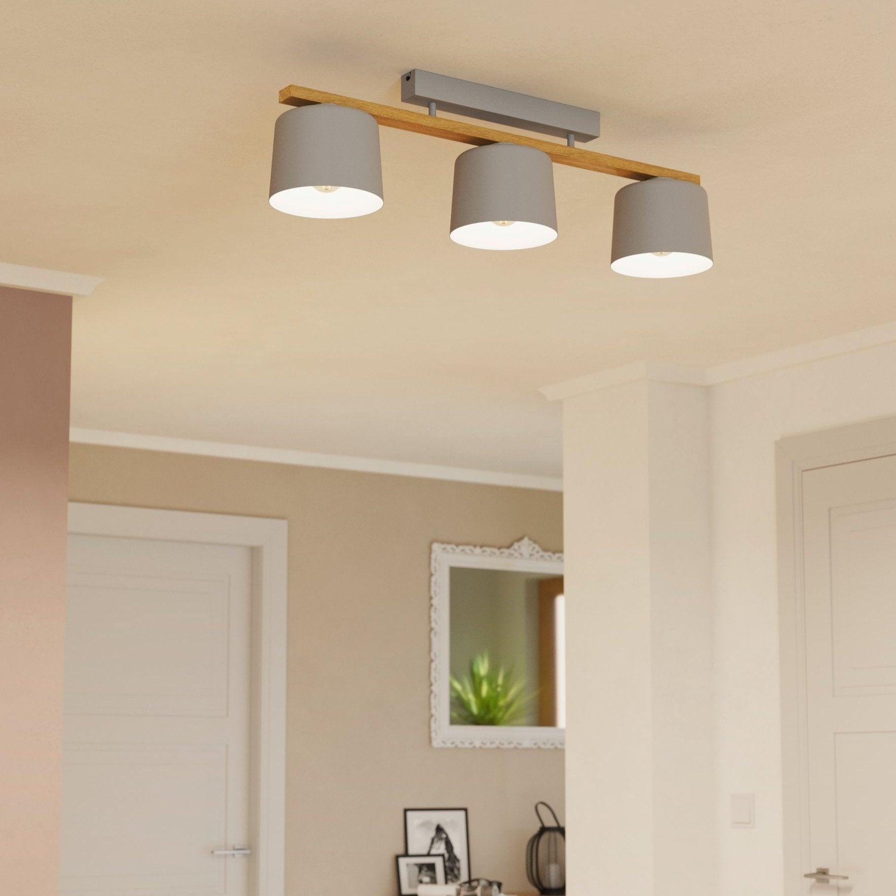 eglo mariel 3 light wood grey bar ceiling flush