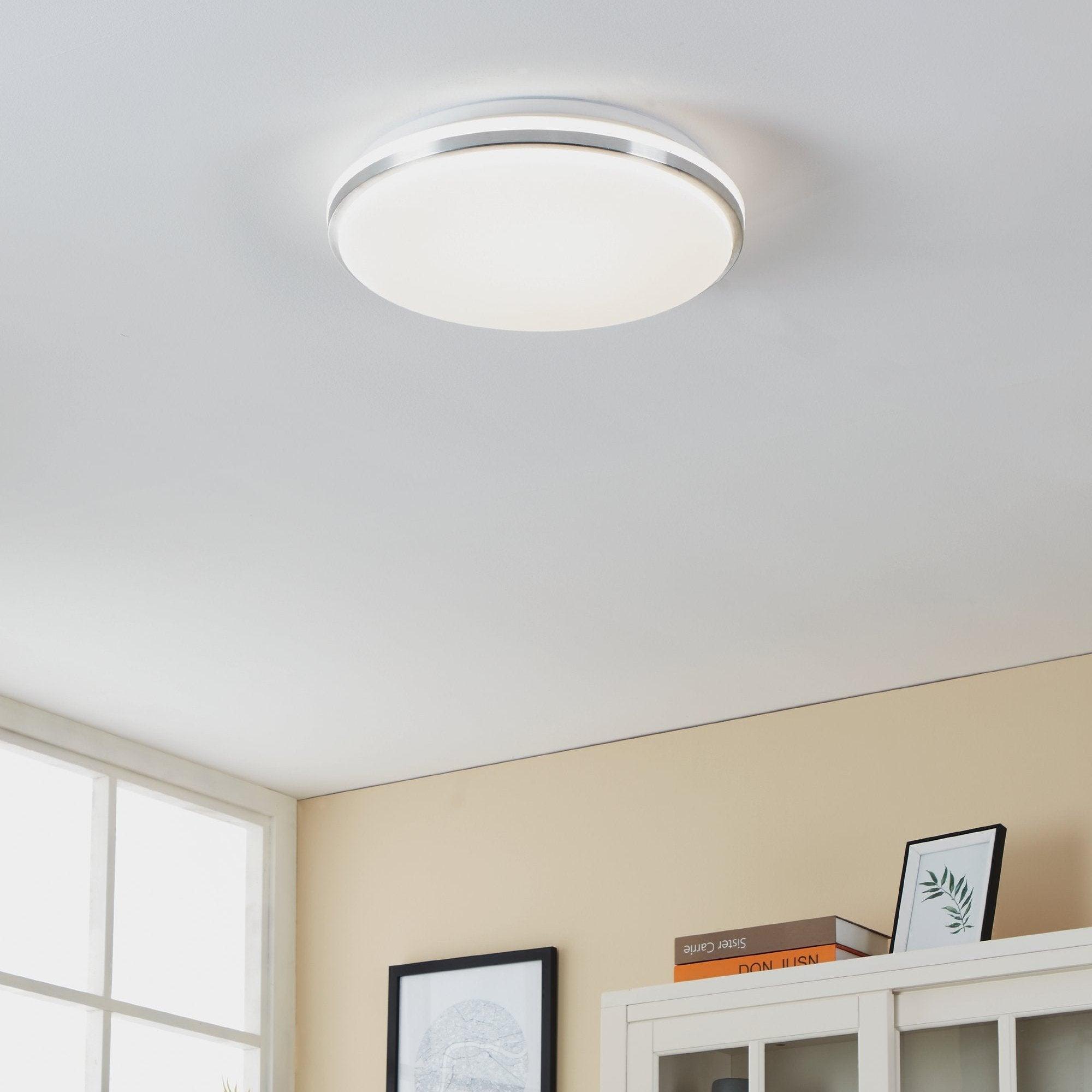 eglo pinetto chrome ip44 flush led ceiling light 34cm