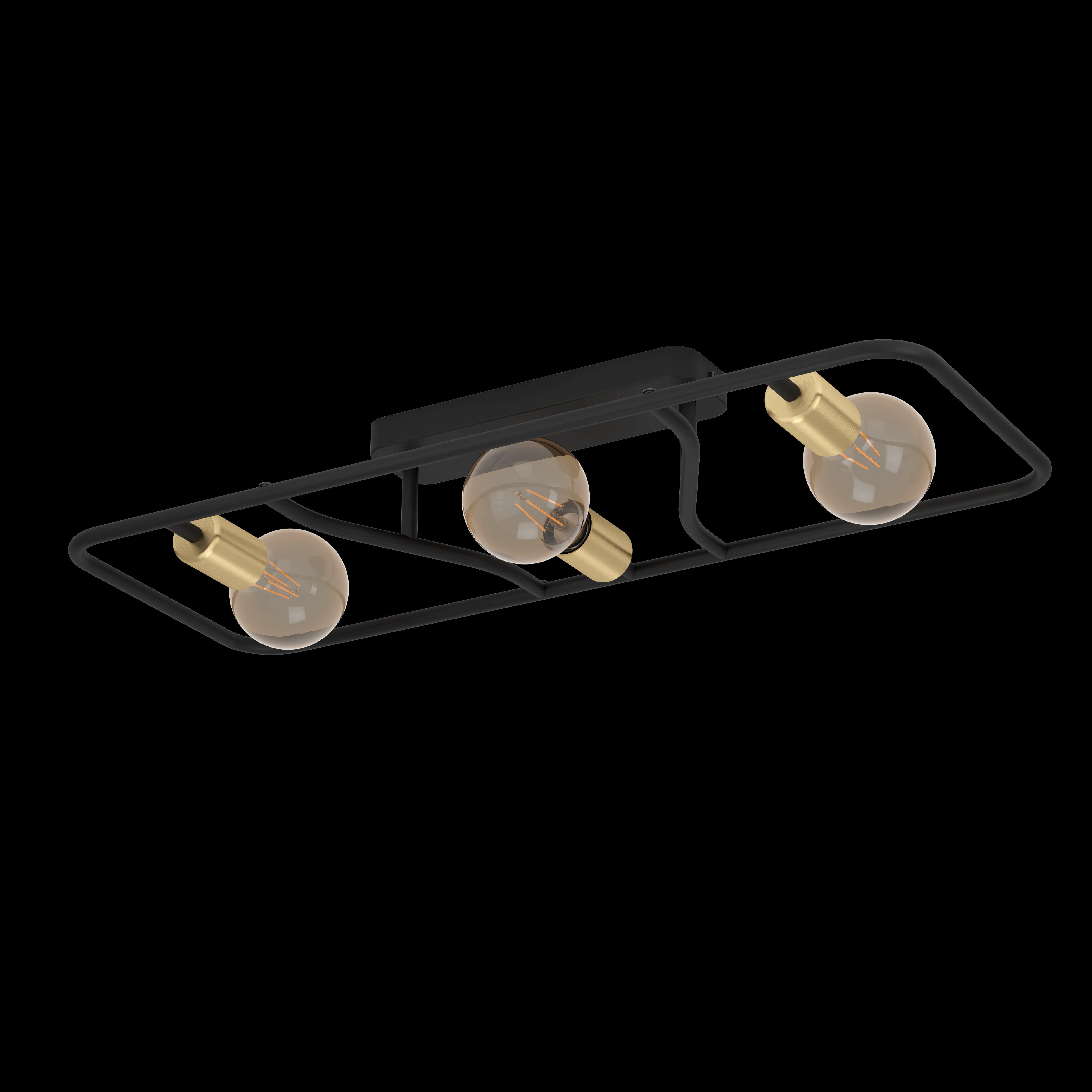 eglo messinaro 3 light black brass ceiling flush living room image