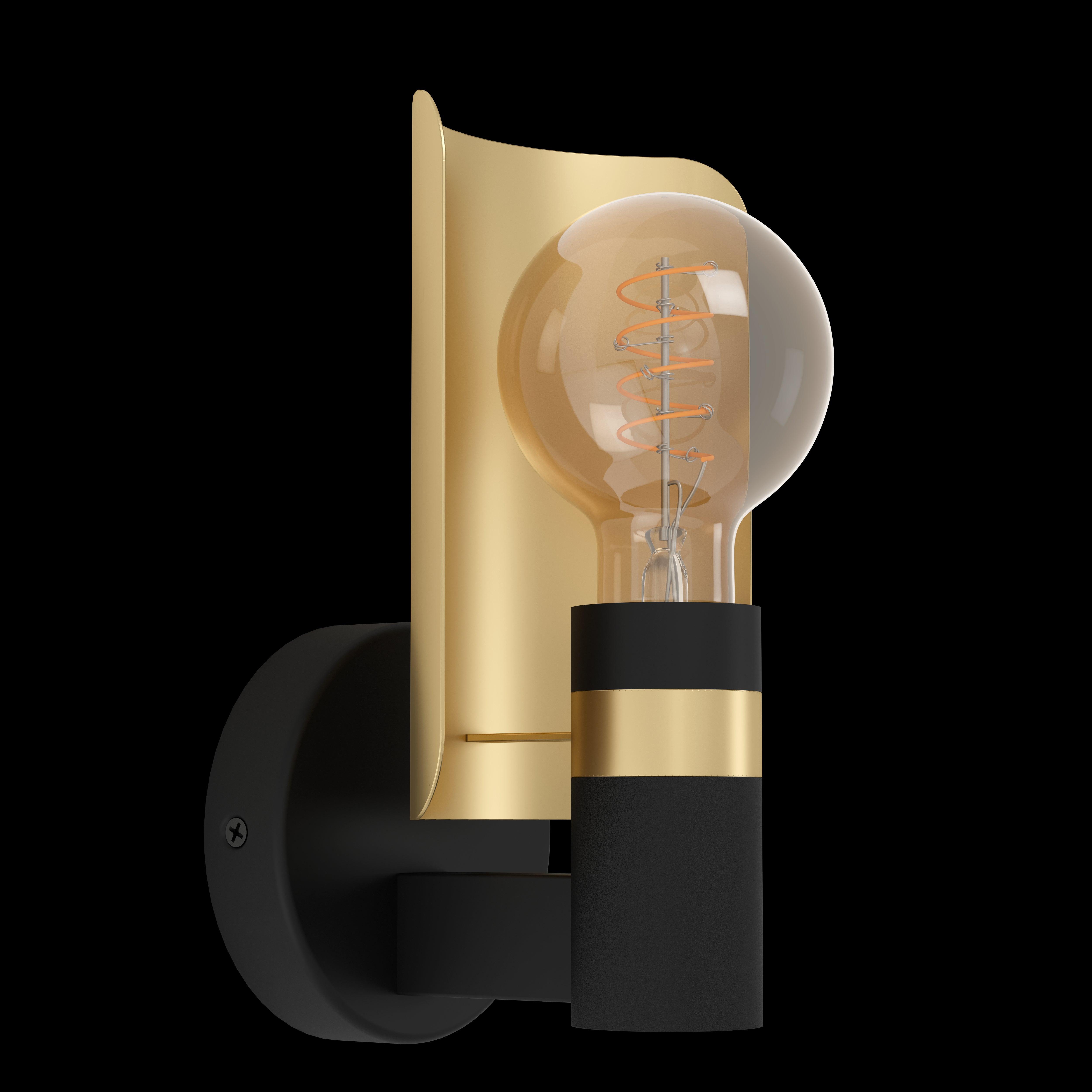 eglo hayes black gold wall light living room close up