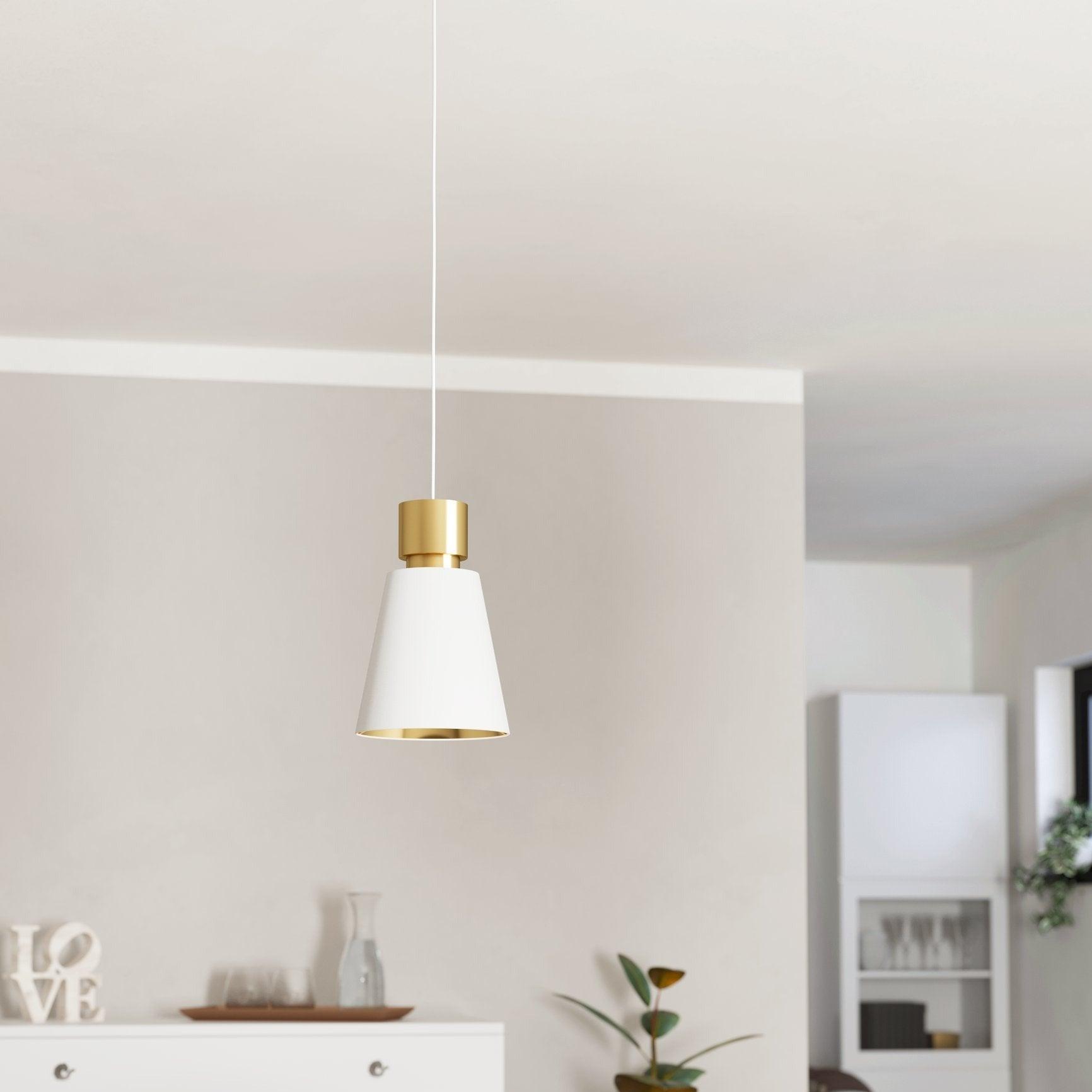 eglo aglientina brass white fabric shade pendant