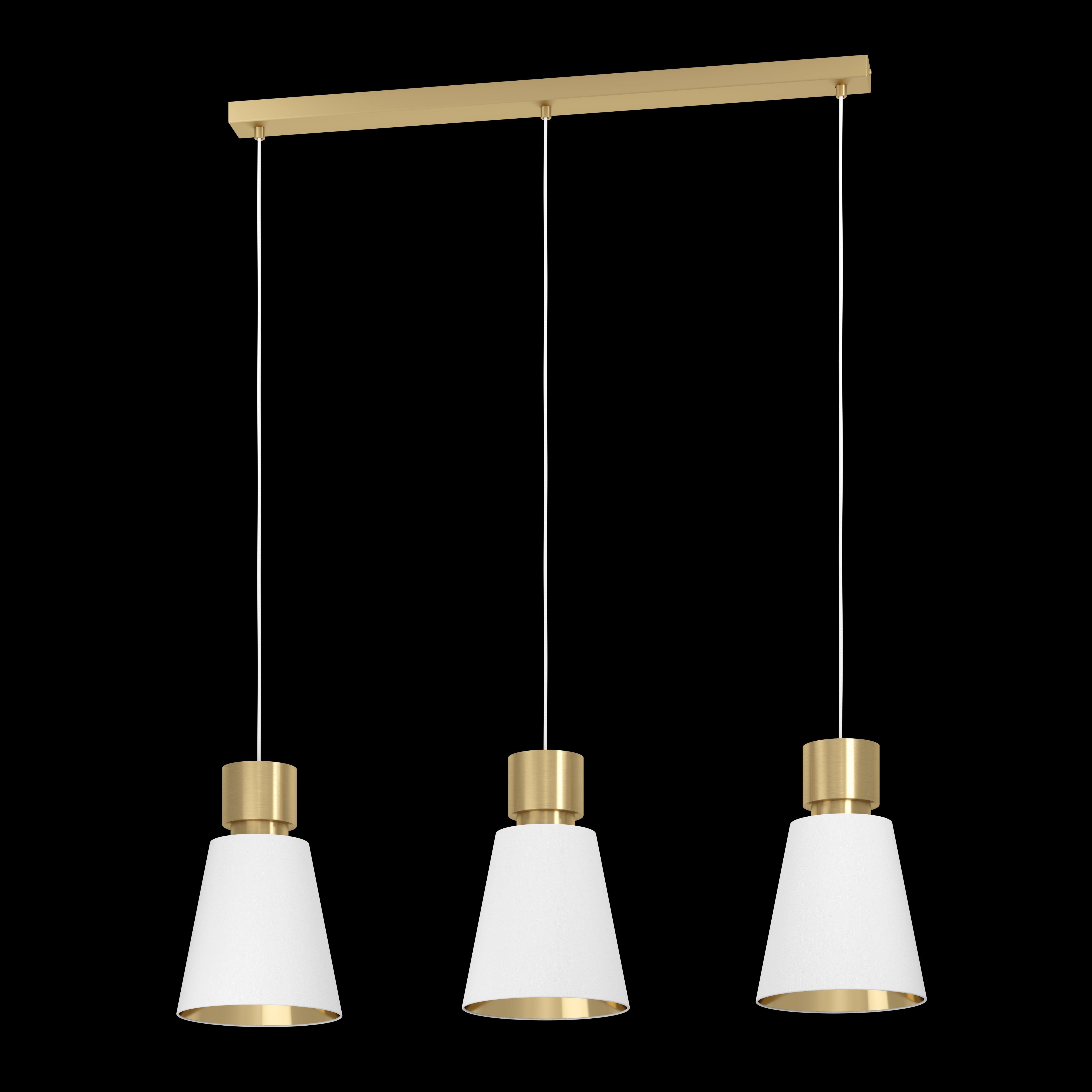 eglo aglientina 3 light brass white fabric shade pendant living room image