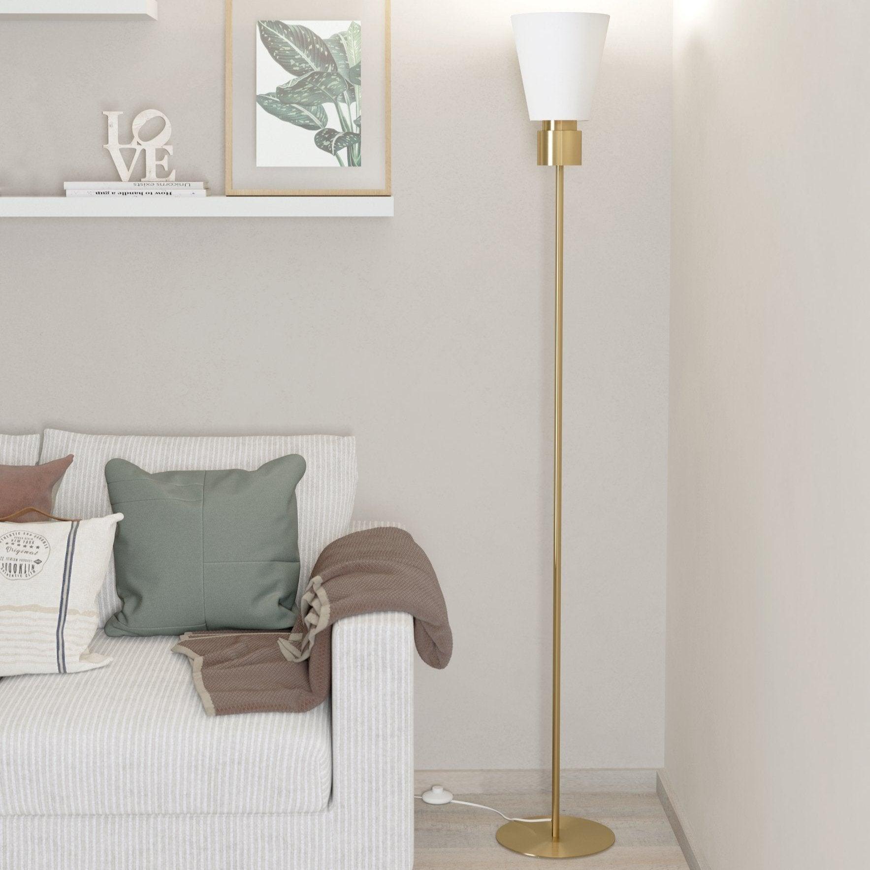 eglo aglientina brass floor lamp with white fabric shade