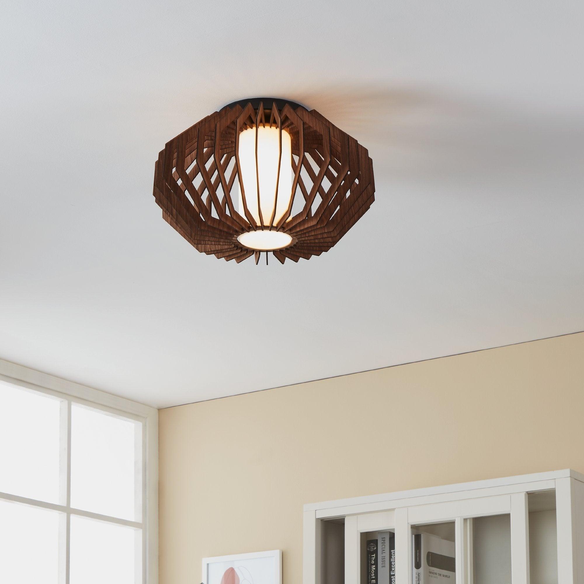 eglo rusticaria wood white glass ceiling flush 45cm