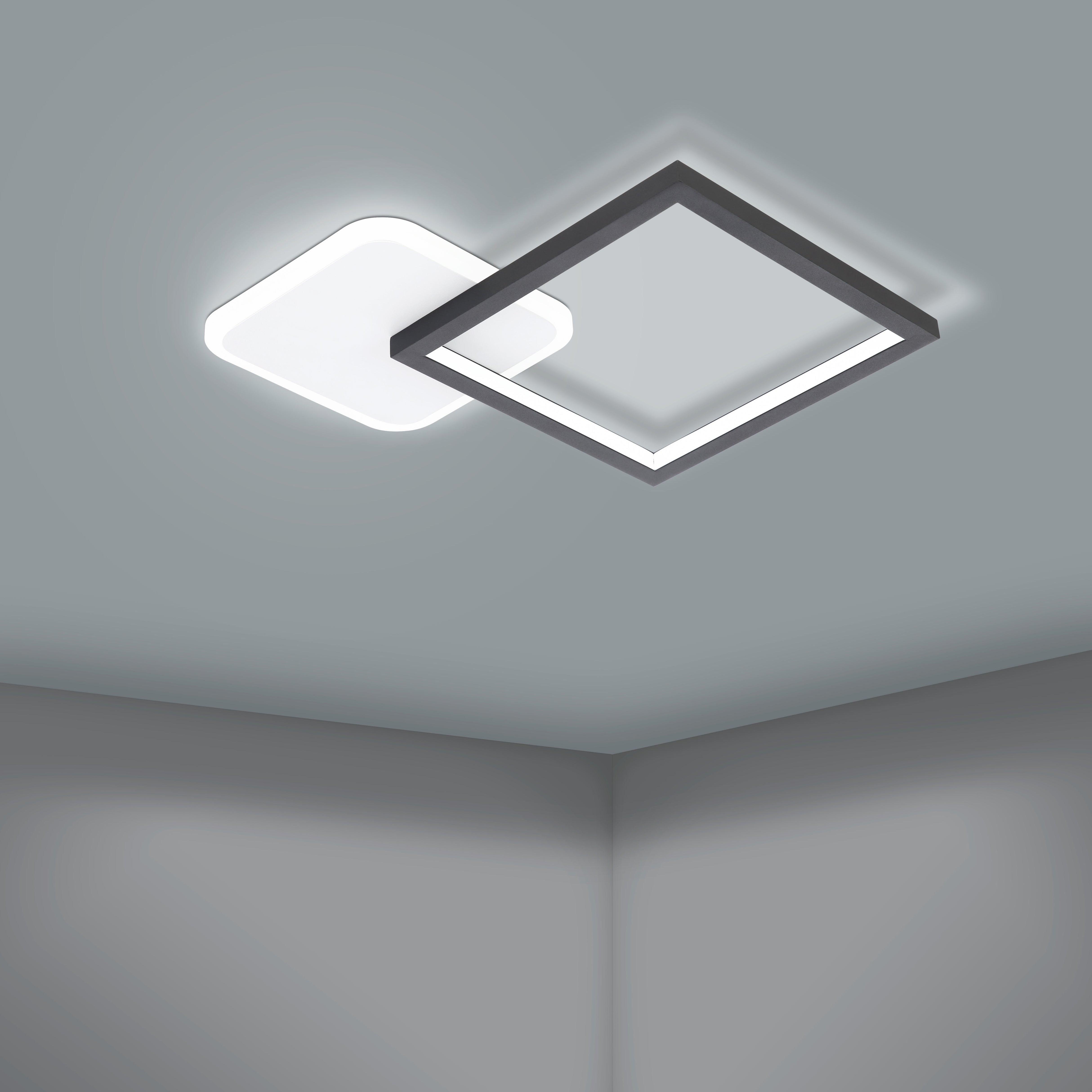 eglo gafares led square black white ceiling flush remote controlled living room image
