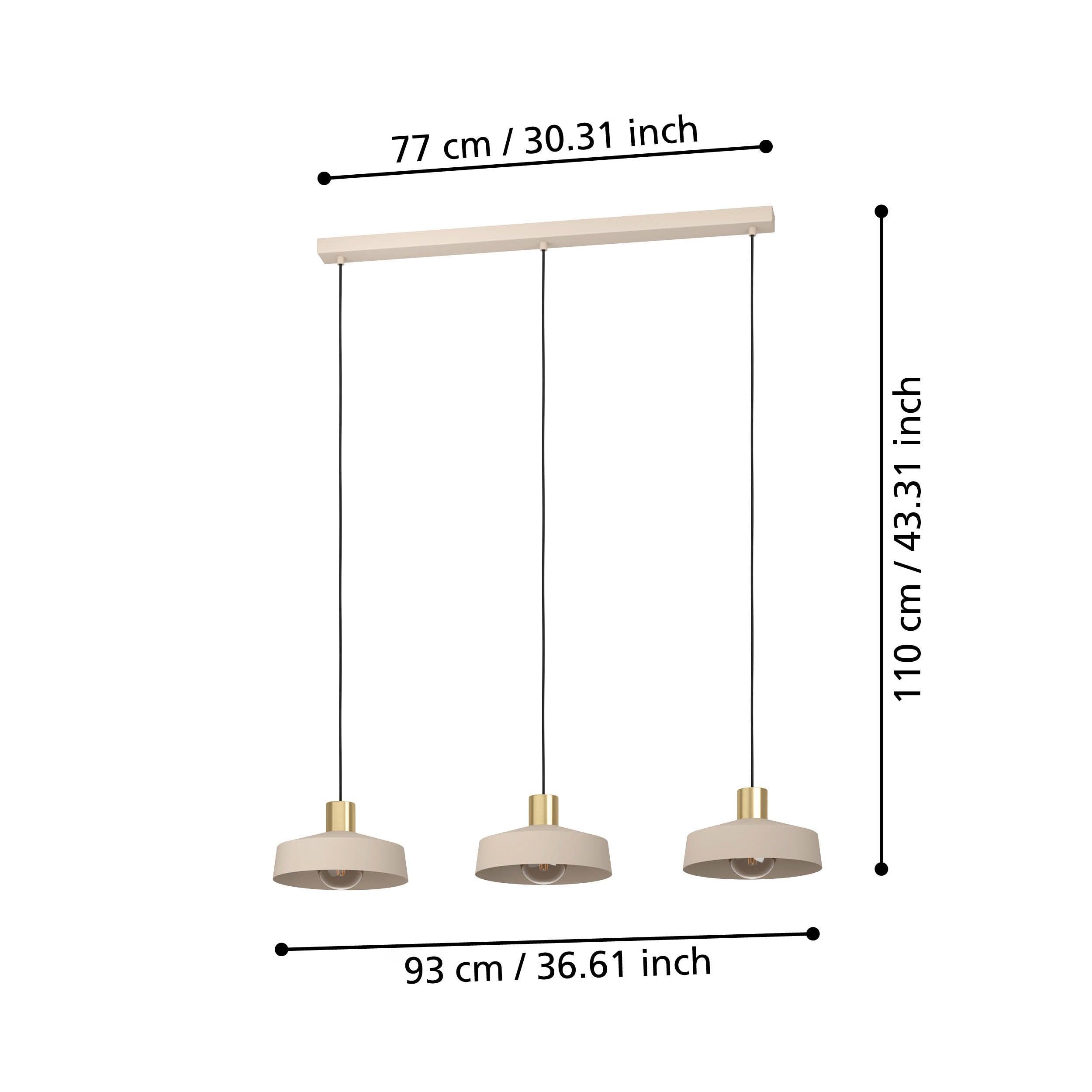 eglo valdiola 3 light round sand brass pendant living room close up