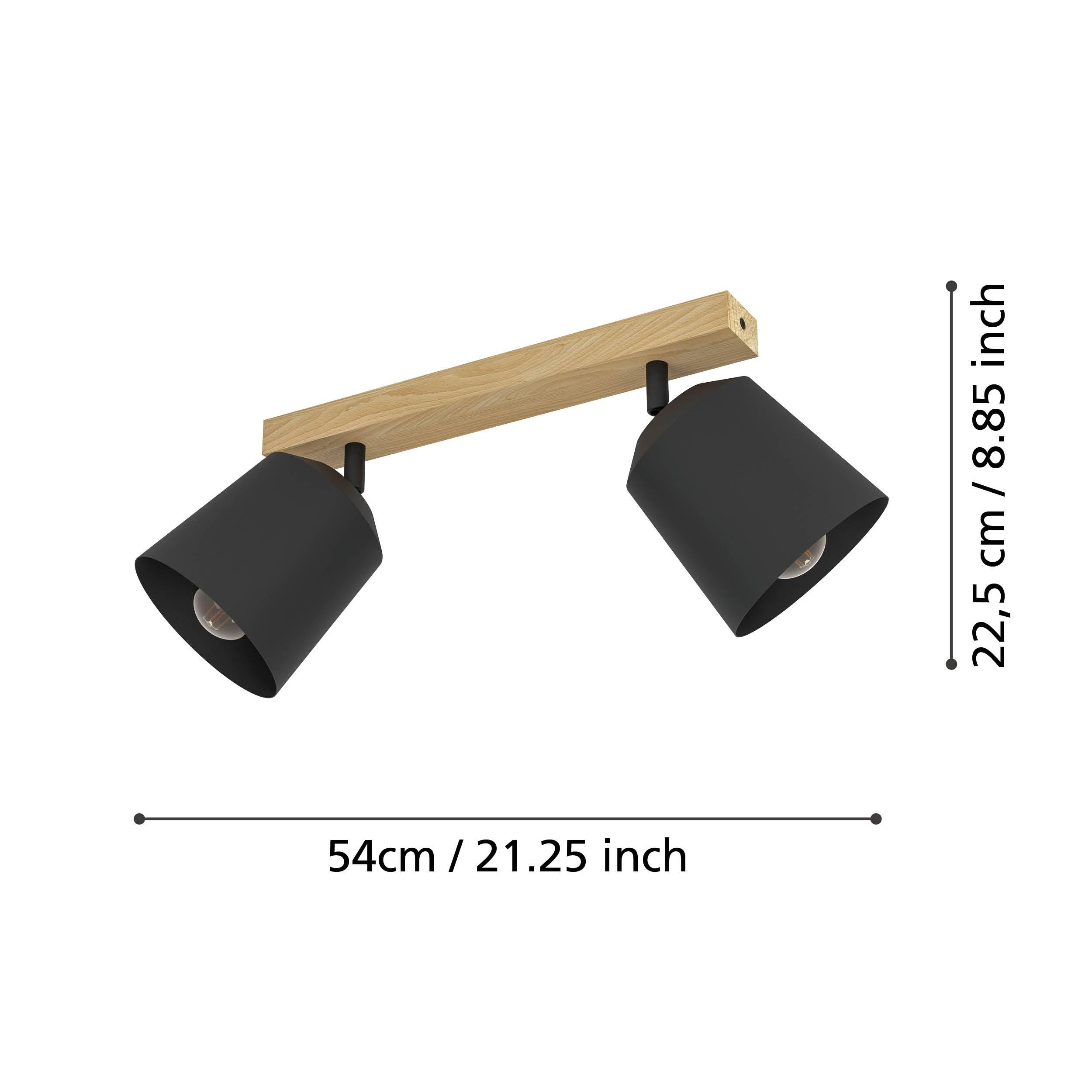 eglo cotorro 2 light wood black bar spotlight living room close up