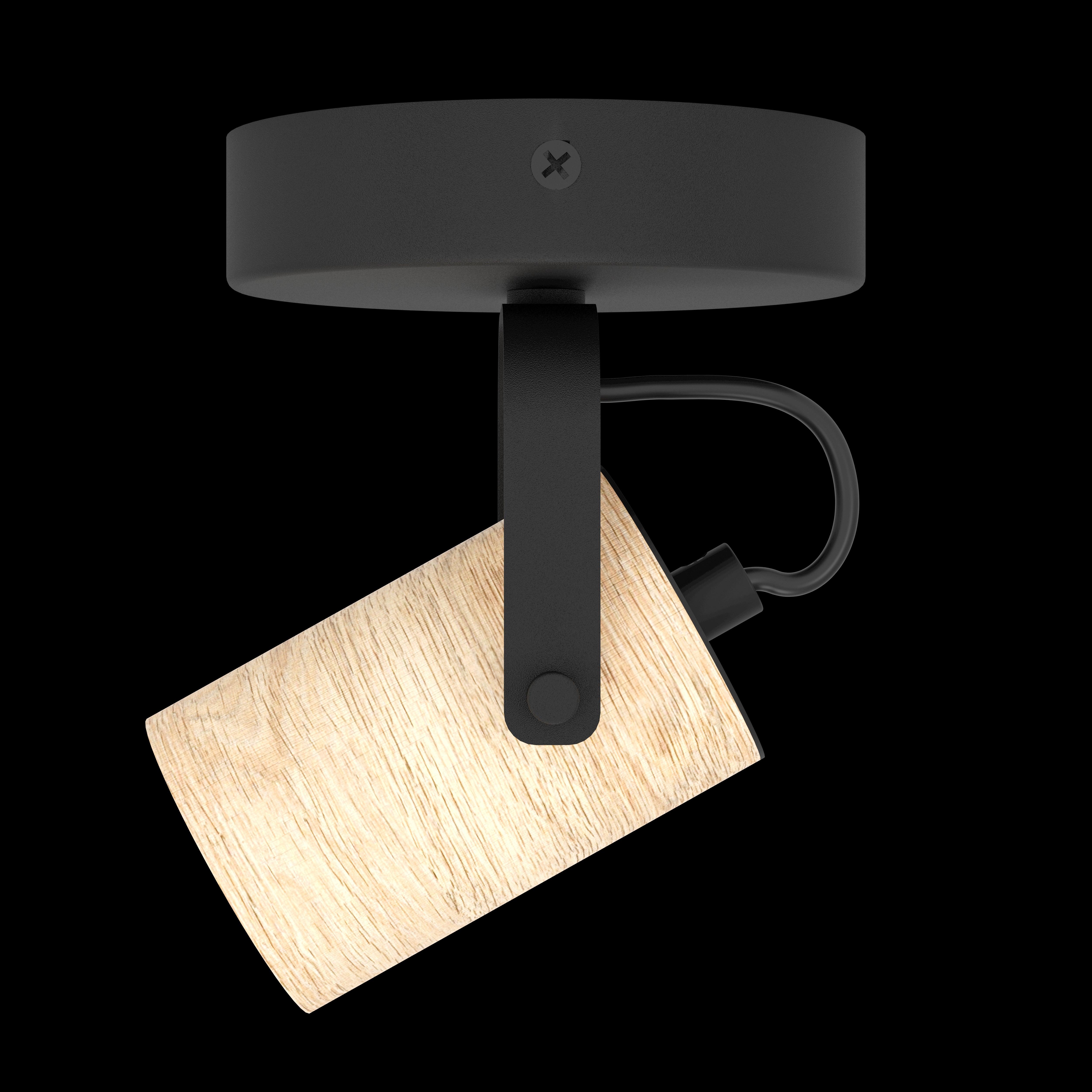 eglo cayuca wood black metal wall spotlight living room close up