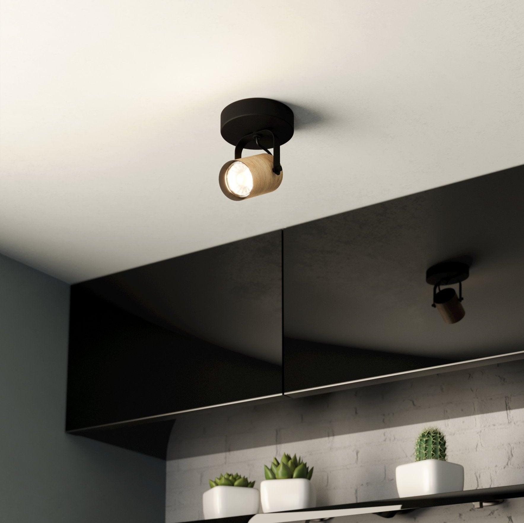 eglo cayuca wood black metal wall spotlight