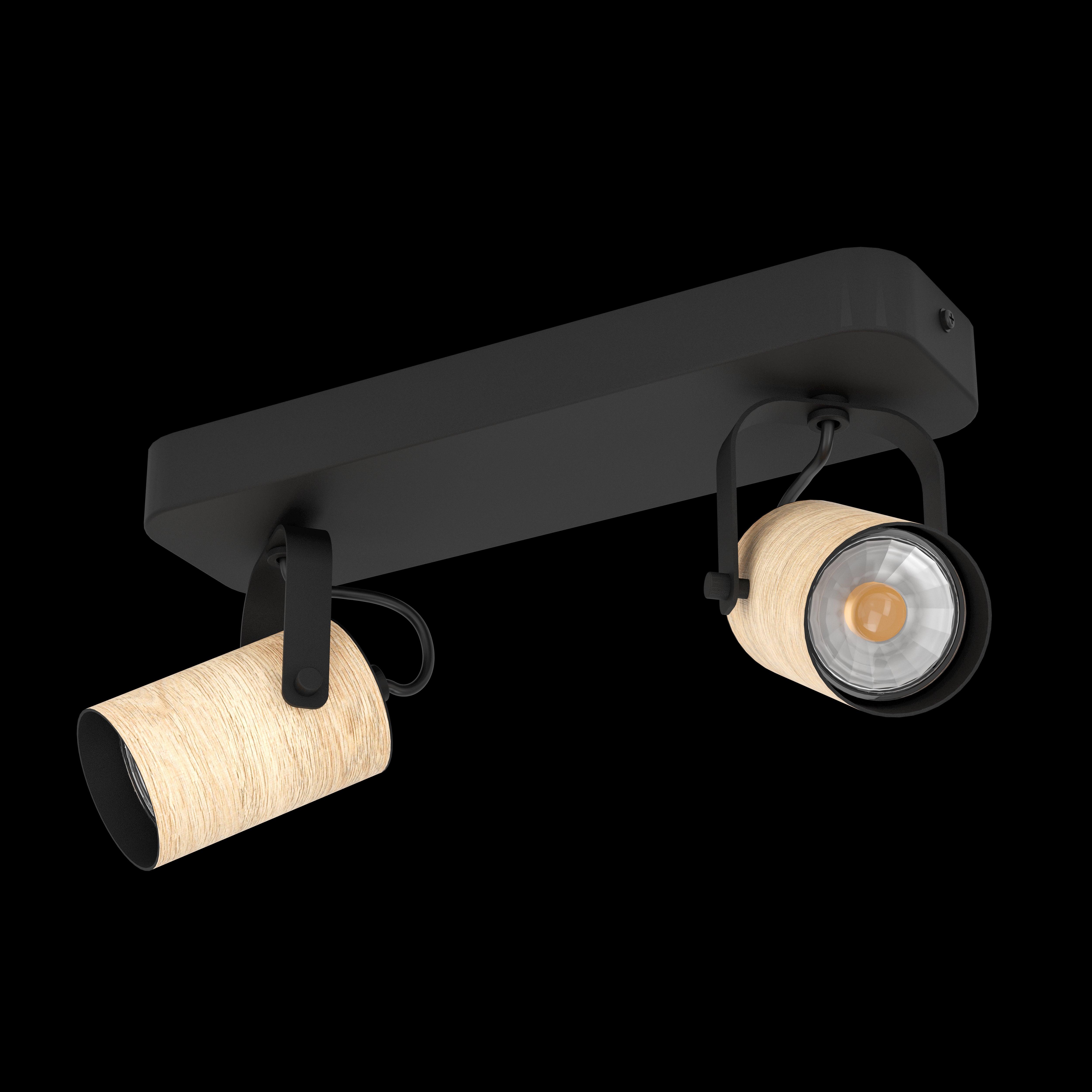 eglo cayuca wood black metal 2 light bar spotlight Kitchen Lighting Close Up