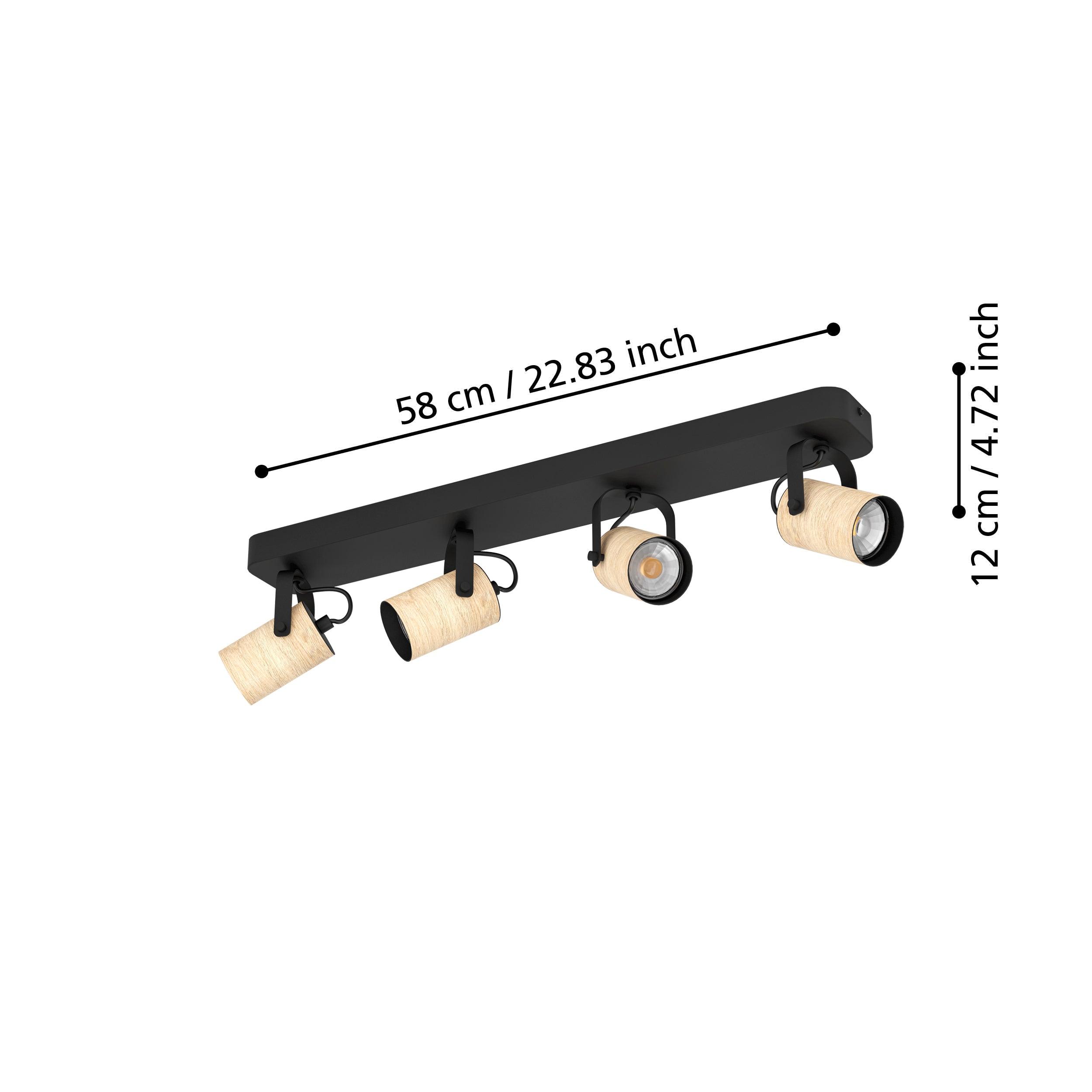 eglo cayuca wood black metal 4 light bar spotlight living room close up