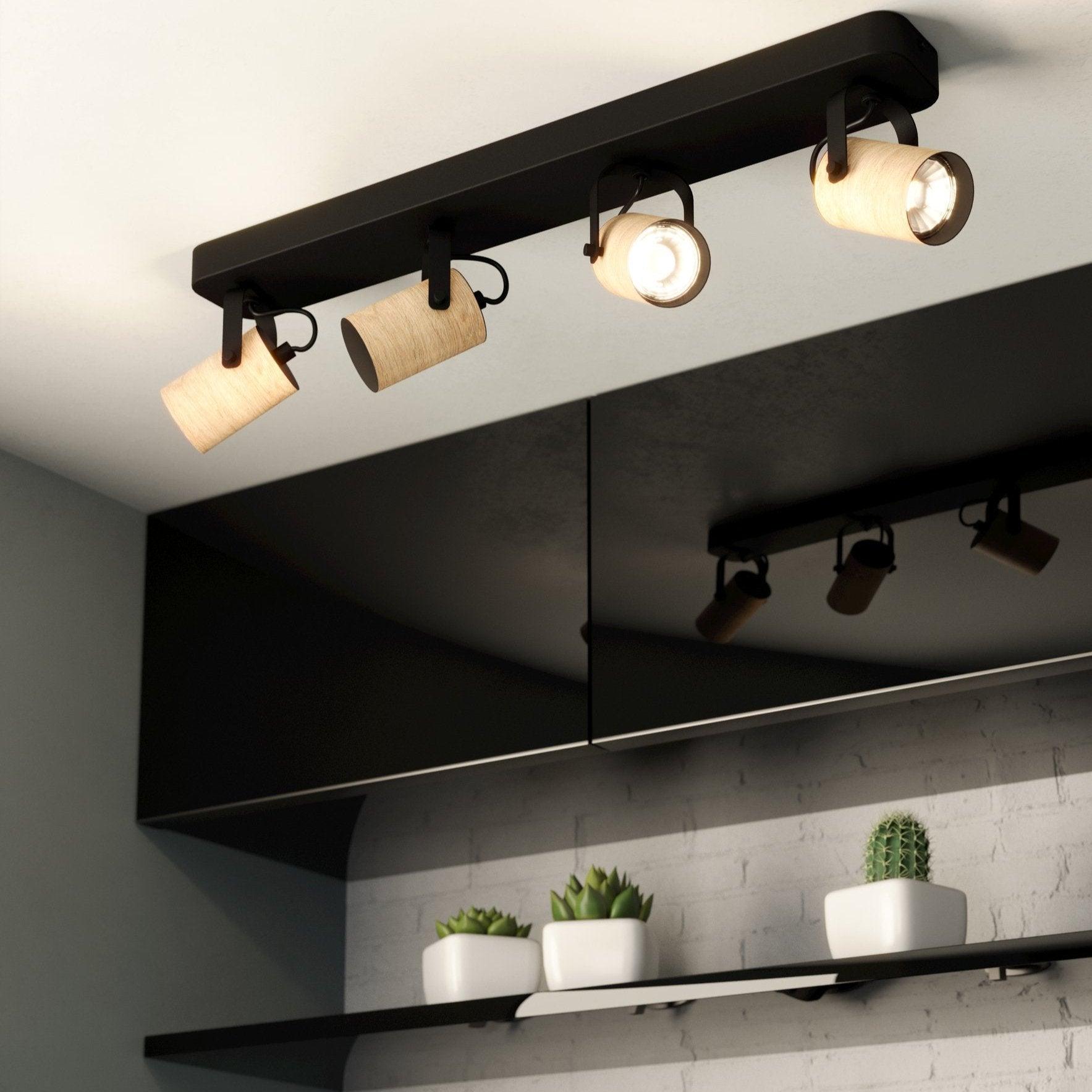 eglo cayuca wood black metal 4 light bar spotlight