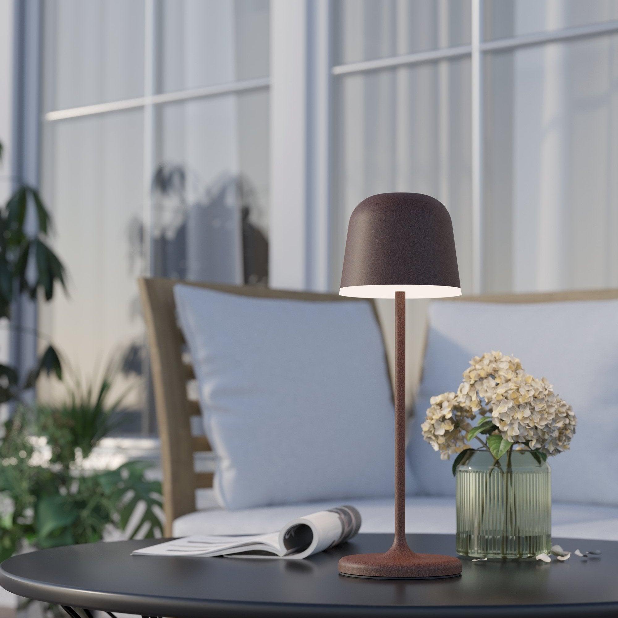 eglo mannera rust brown cordless led outdoor table lamp