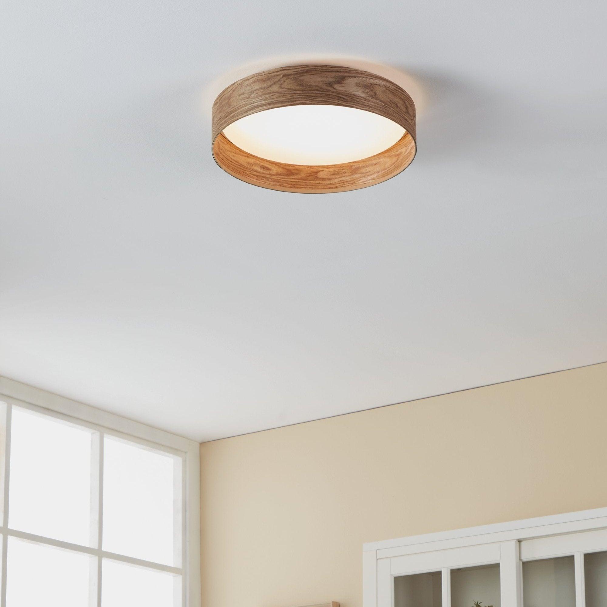 eglo luppineria sandy white wood flush ceiling light 38cm