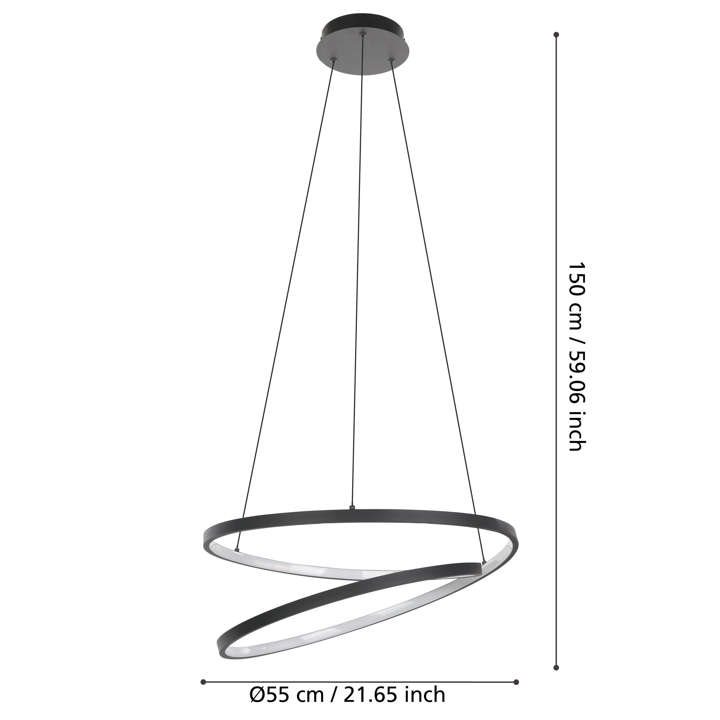 eglo ruotale led black curved ceiling pendant living room close up