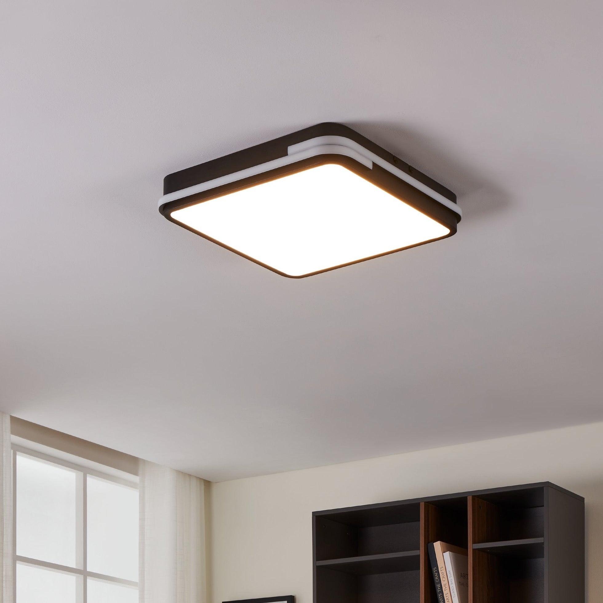 eglo connect genovese z smart led black square ceiling flush 47cm