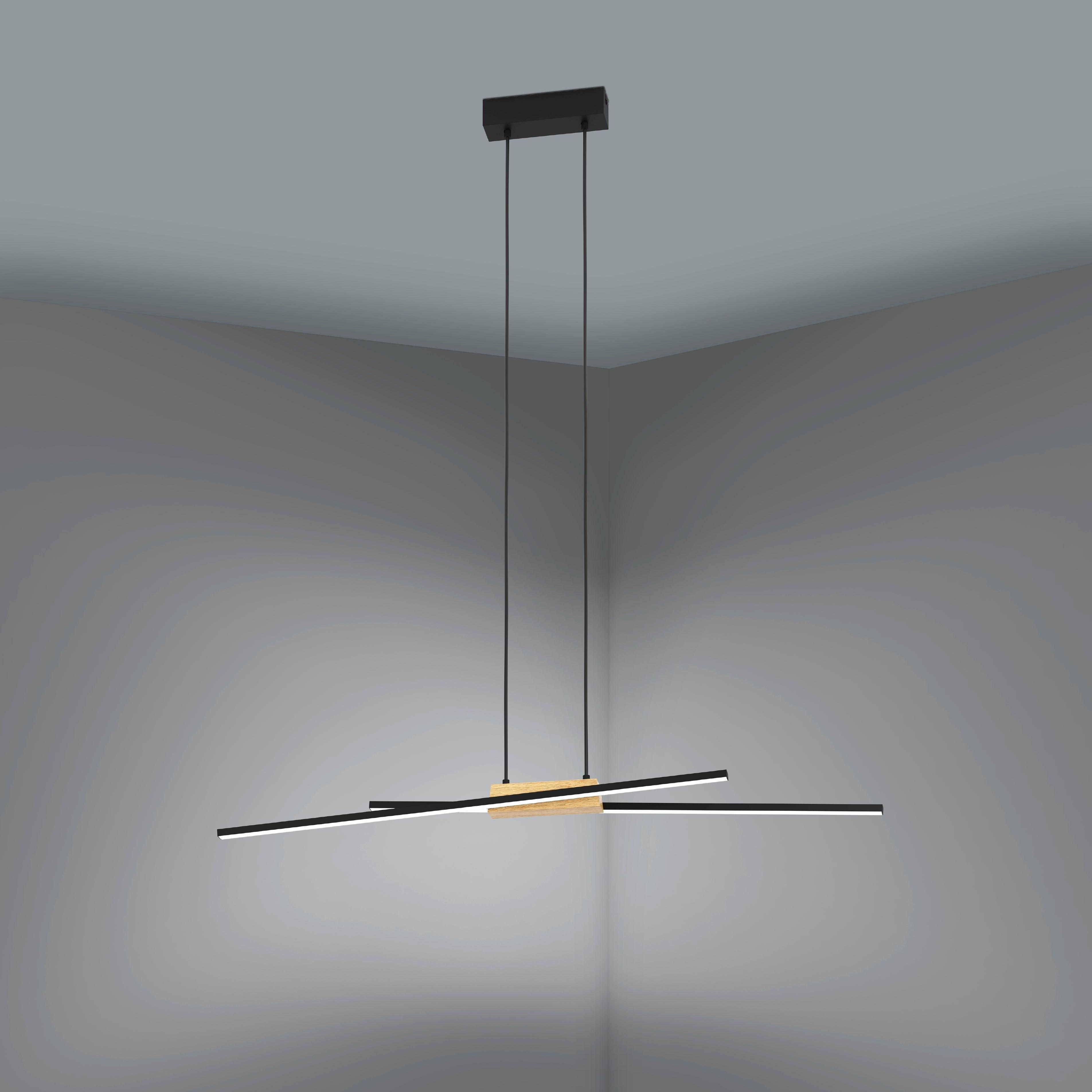 eglo panagria led black wood slim ceiling pendant living room close up