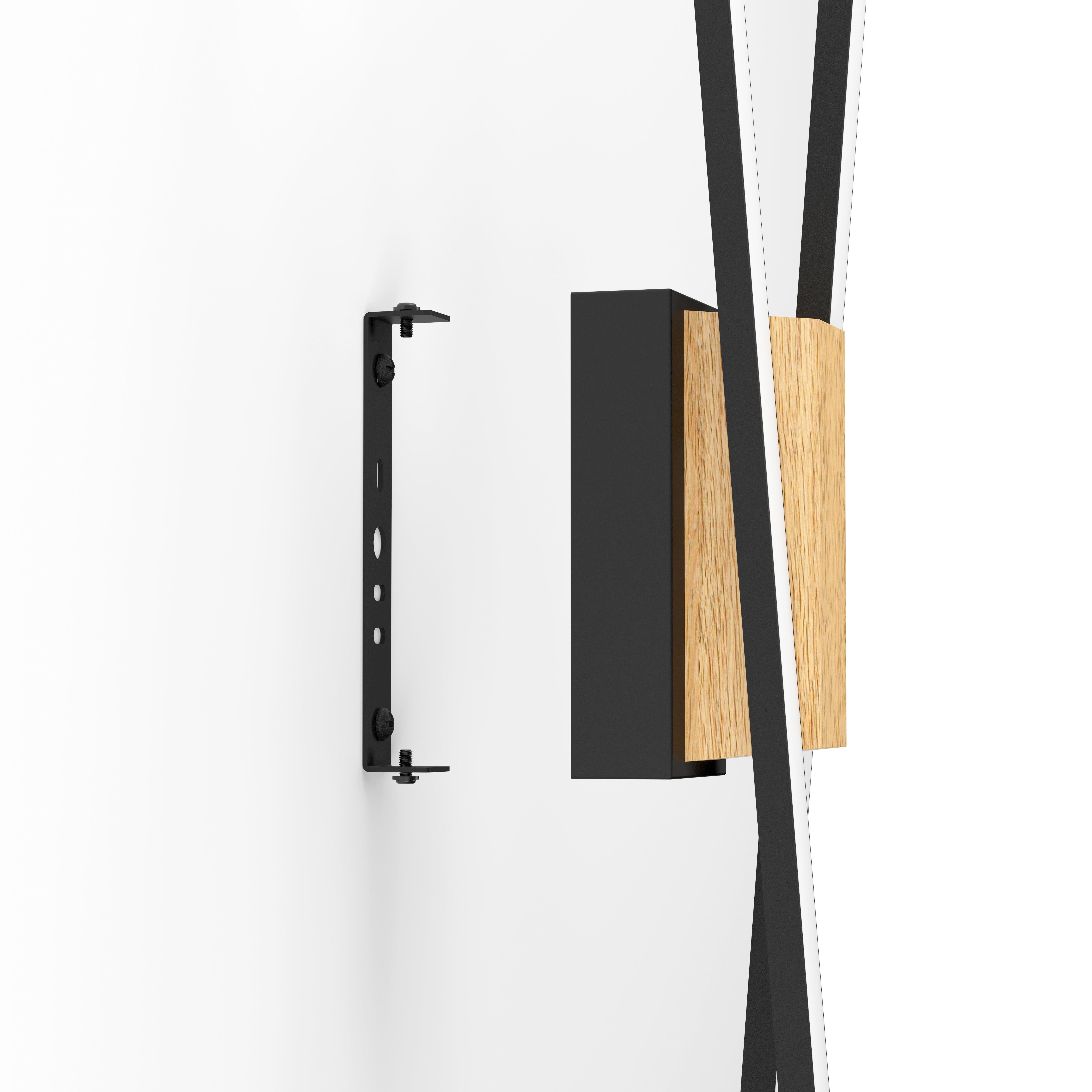 eglo panagria black metal wood led wall light living room close up