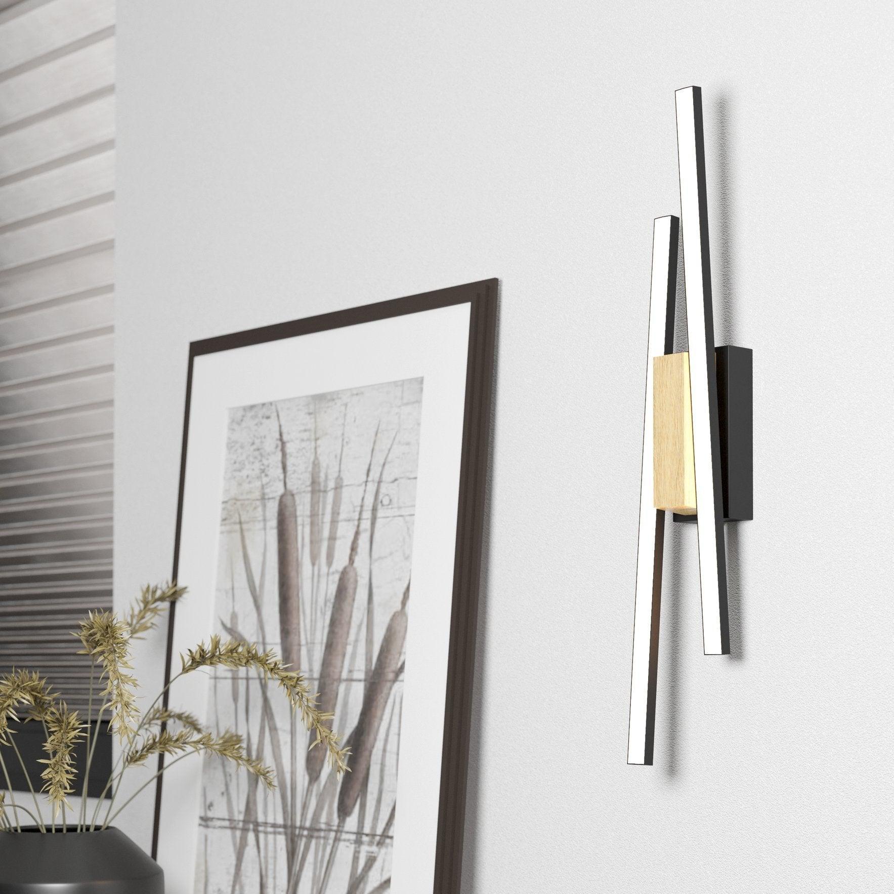 eglo panagria black metal wood led wall light