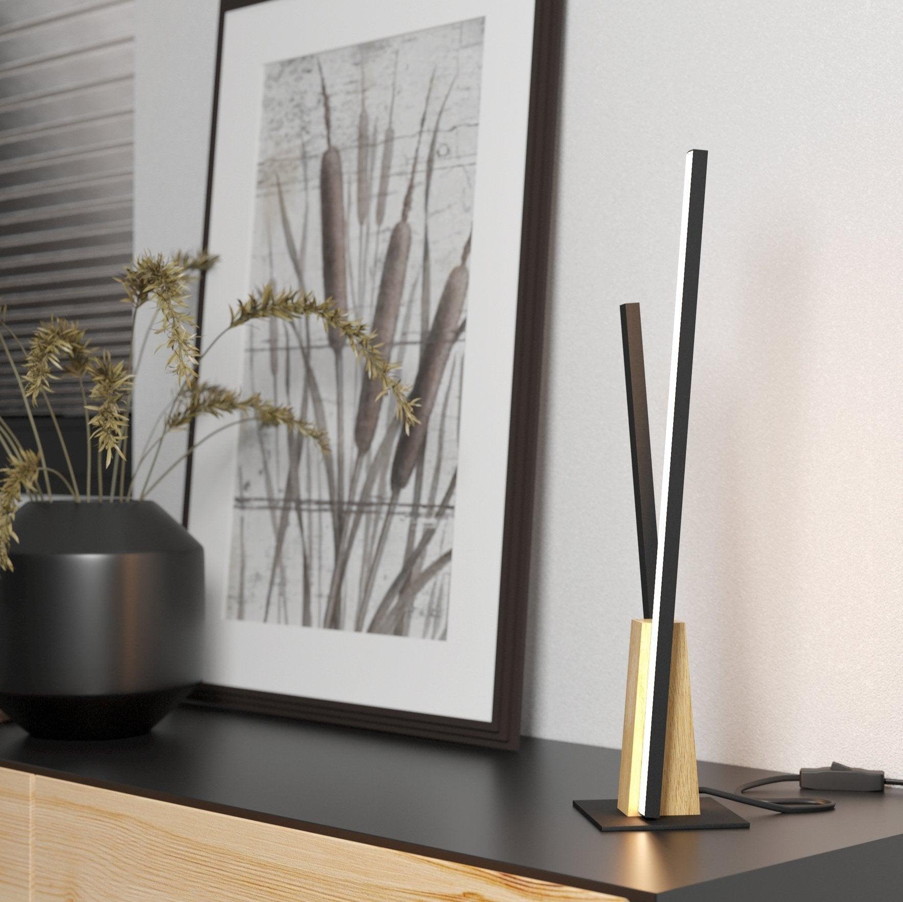 eglo panagria led black wood table lamp