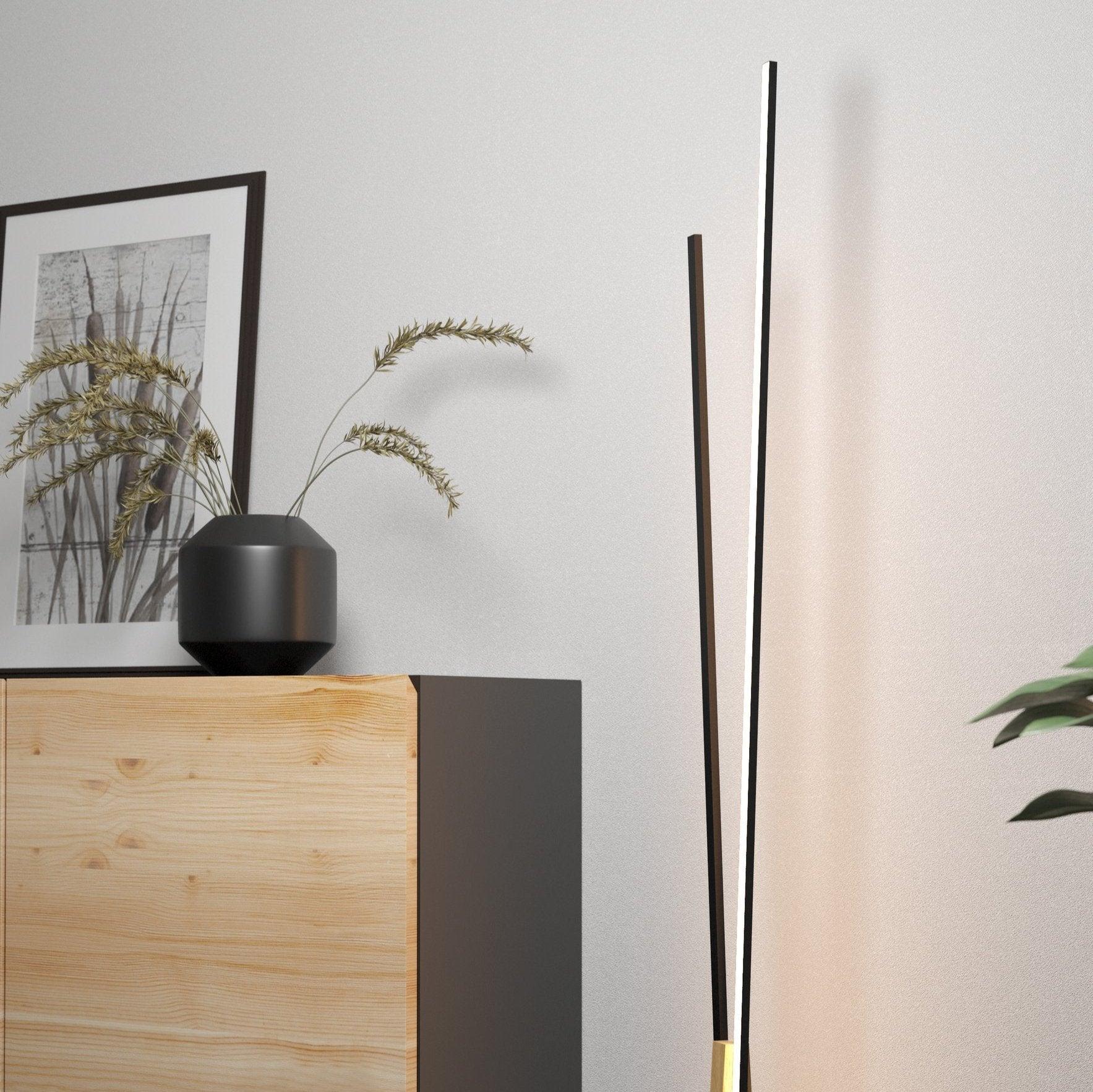 eglo panagria black metal natural wood led floor lamp