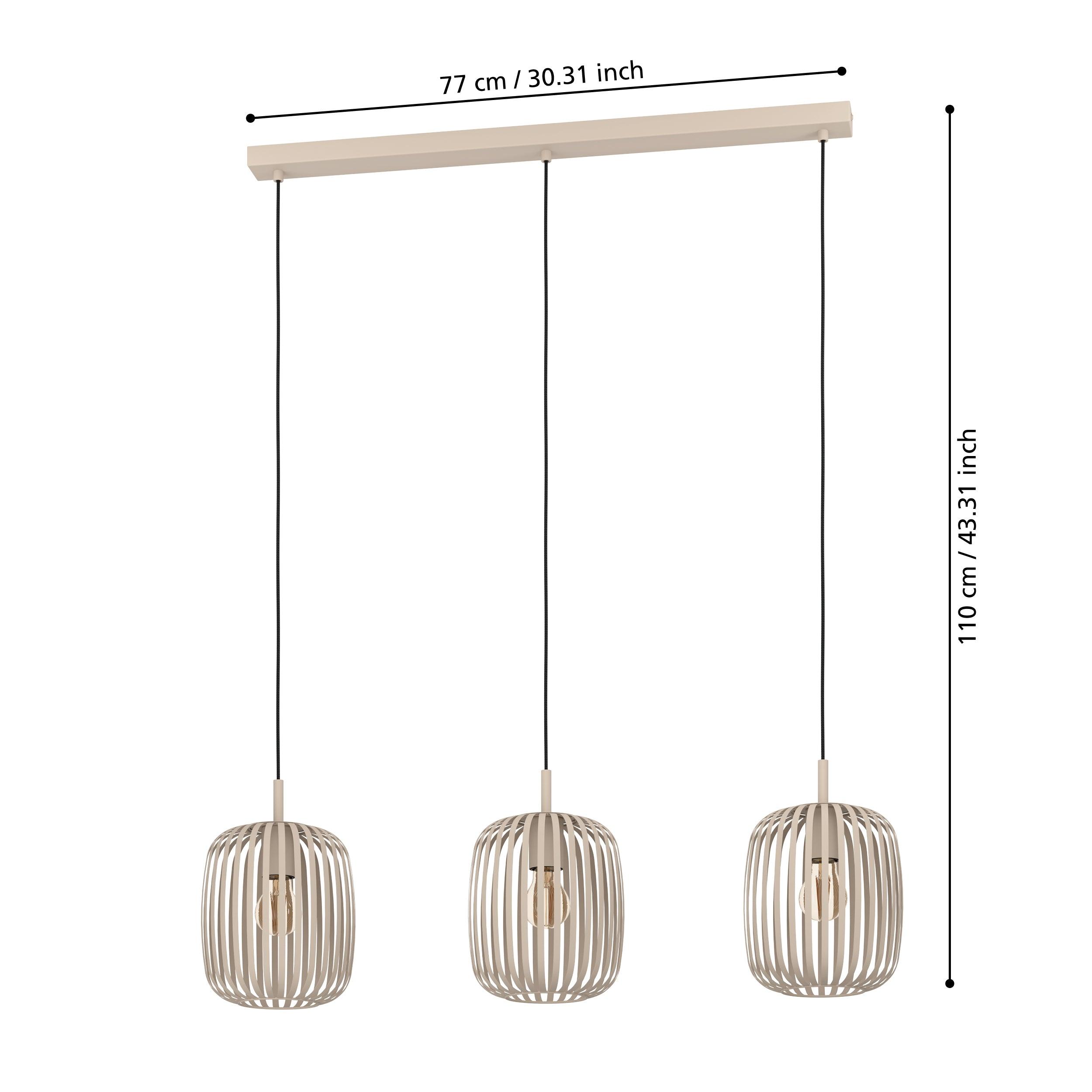 eglo romazzina 3 light sand metal caged bar pendant living room close up