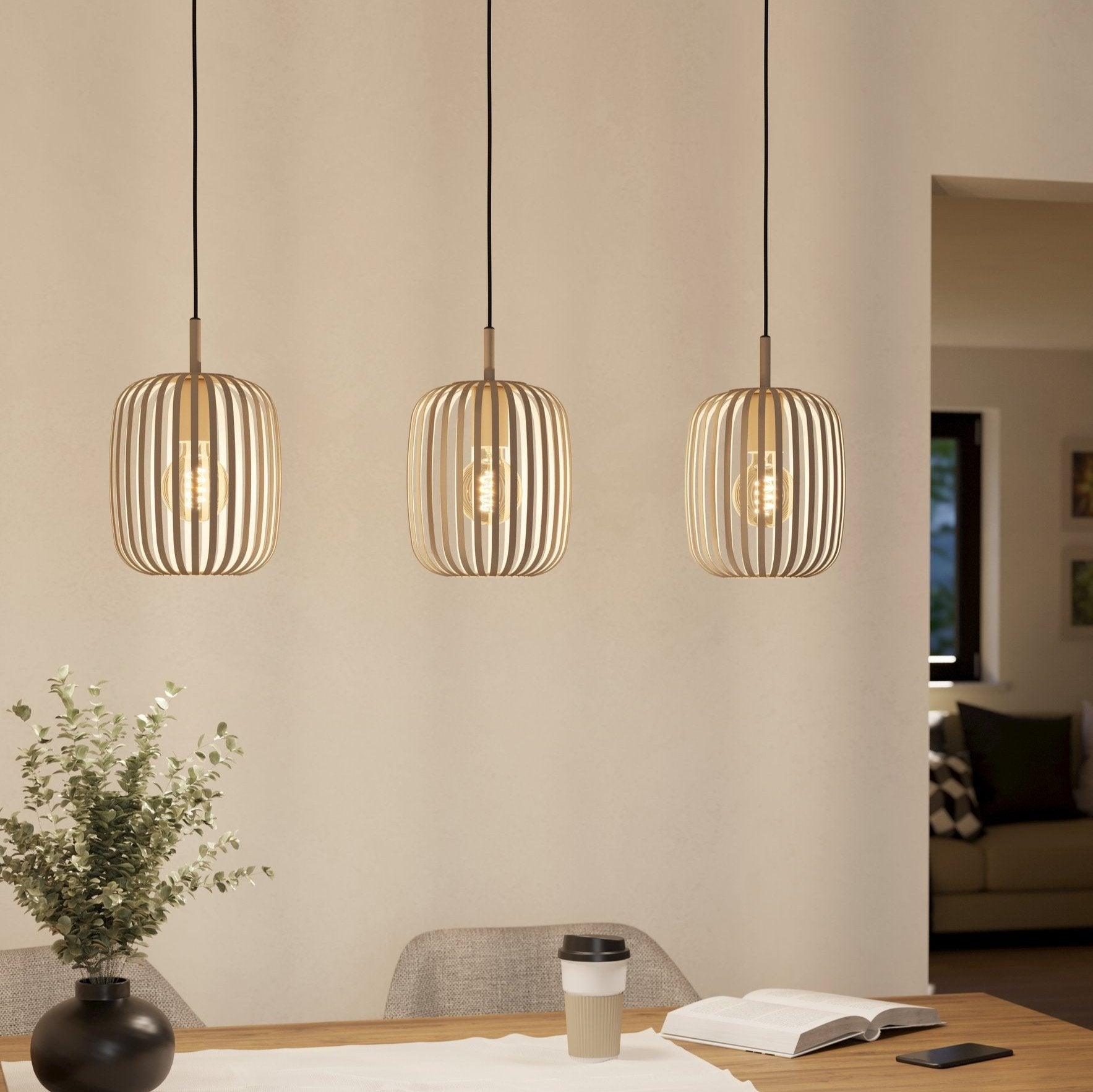 eglo romazzina 3 light sand metal caged bar pendant
