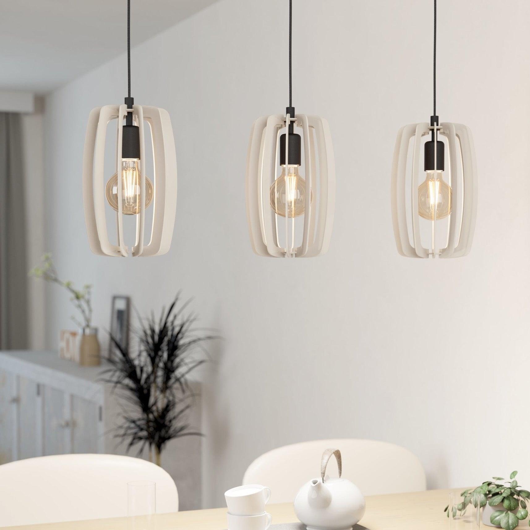 eglo bajazzara 3 light grey wood segments ceiling pendant living room image