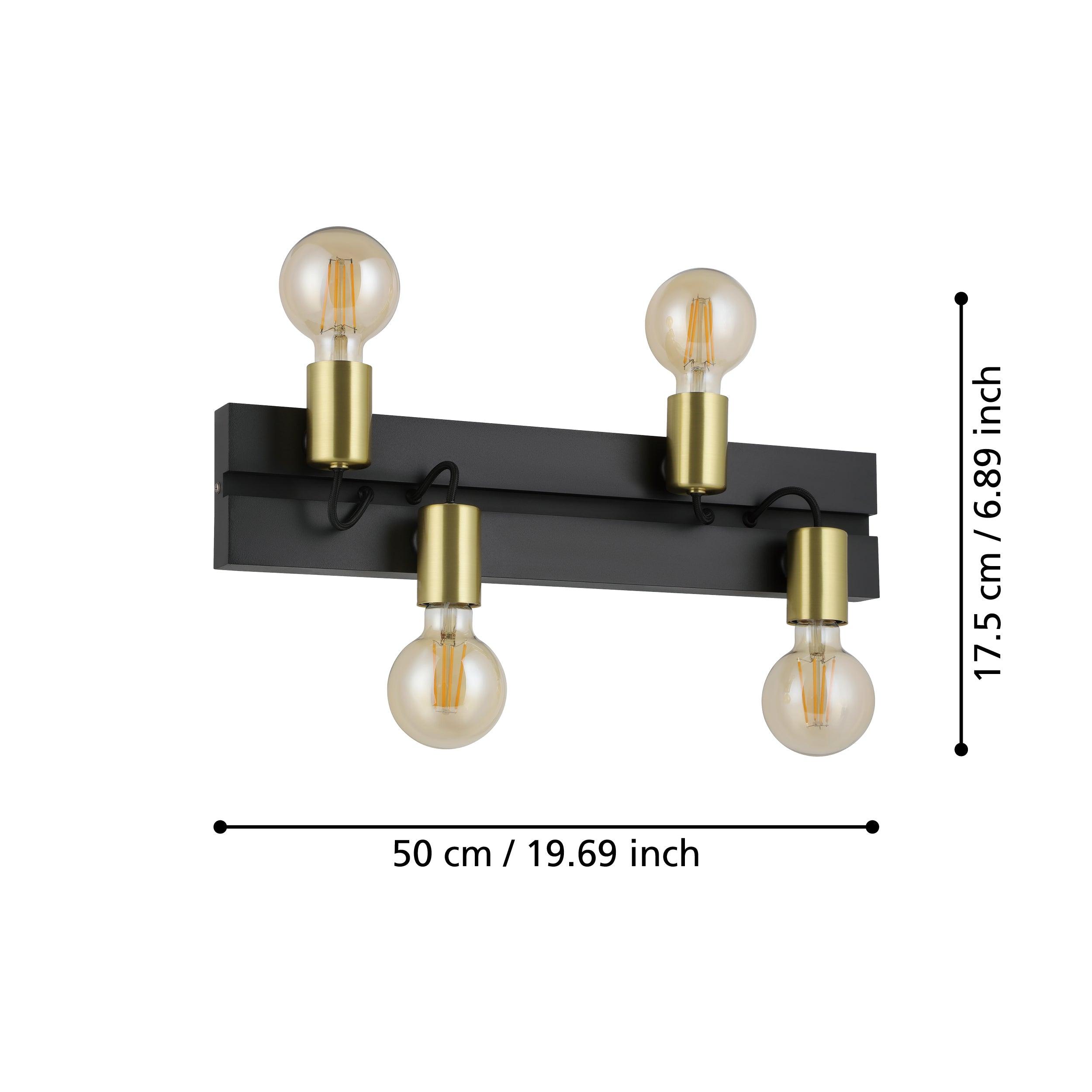 eglo macchione black brass 4 light wall light living room close up
