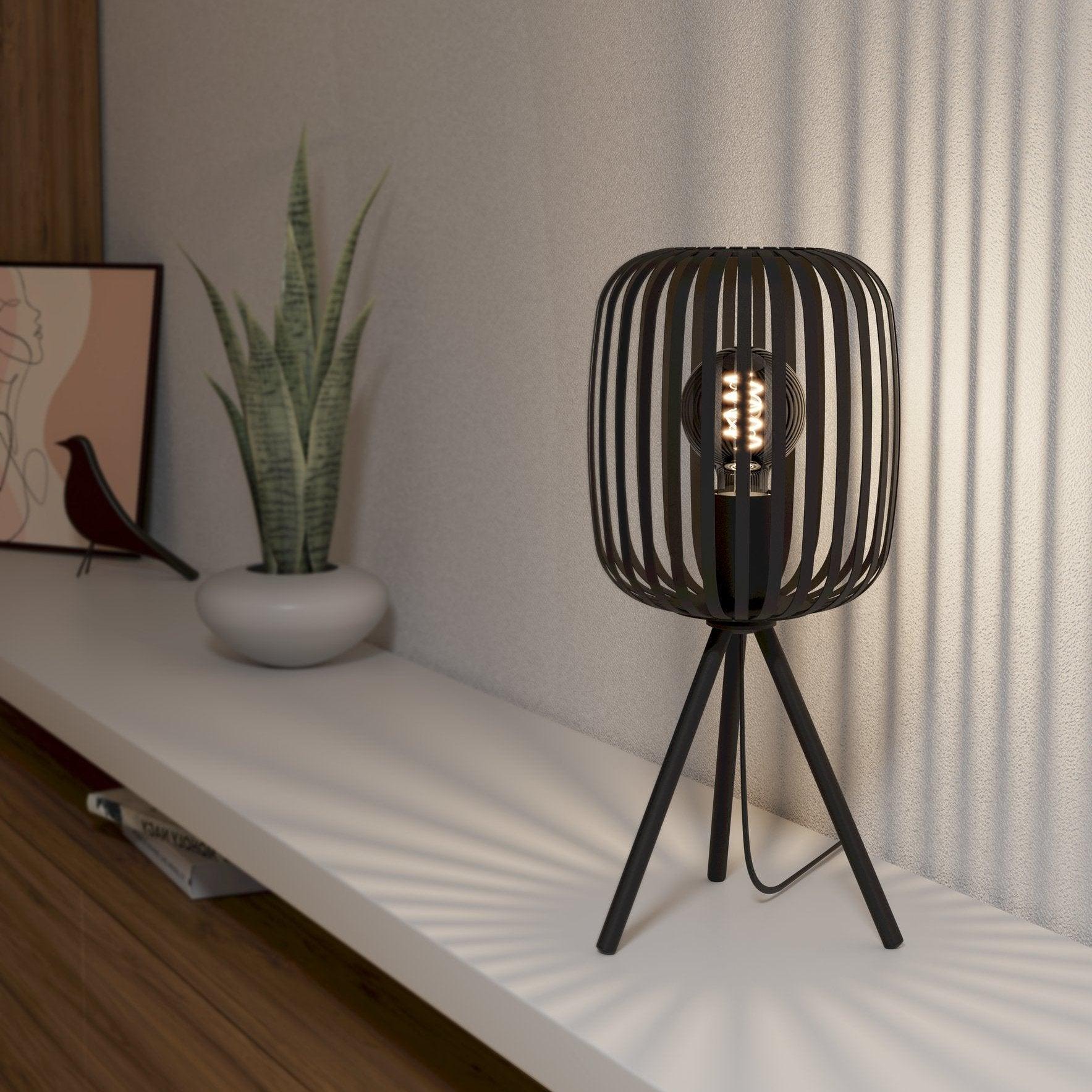 eglo romazzina black metal caged tripod table lamp