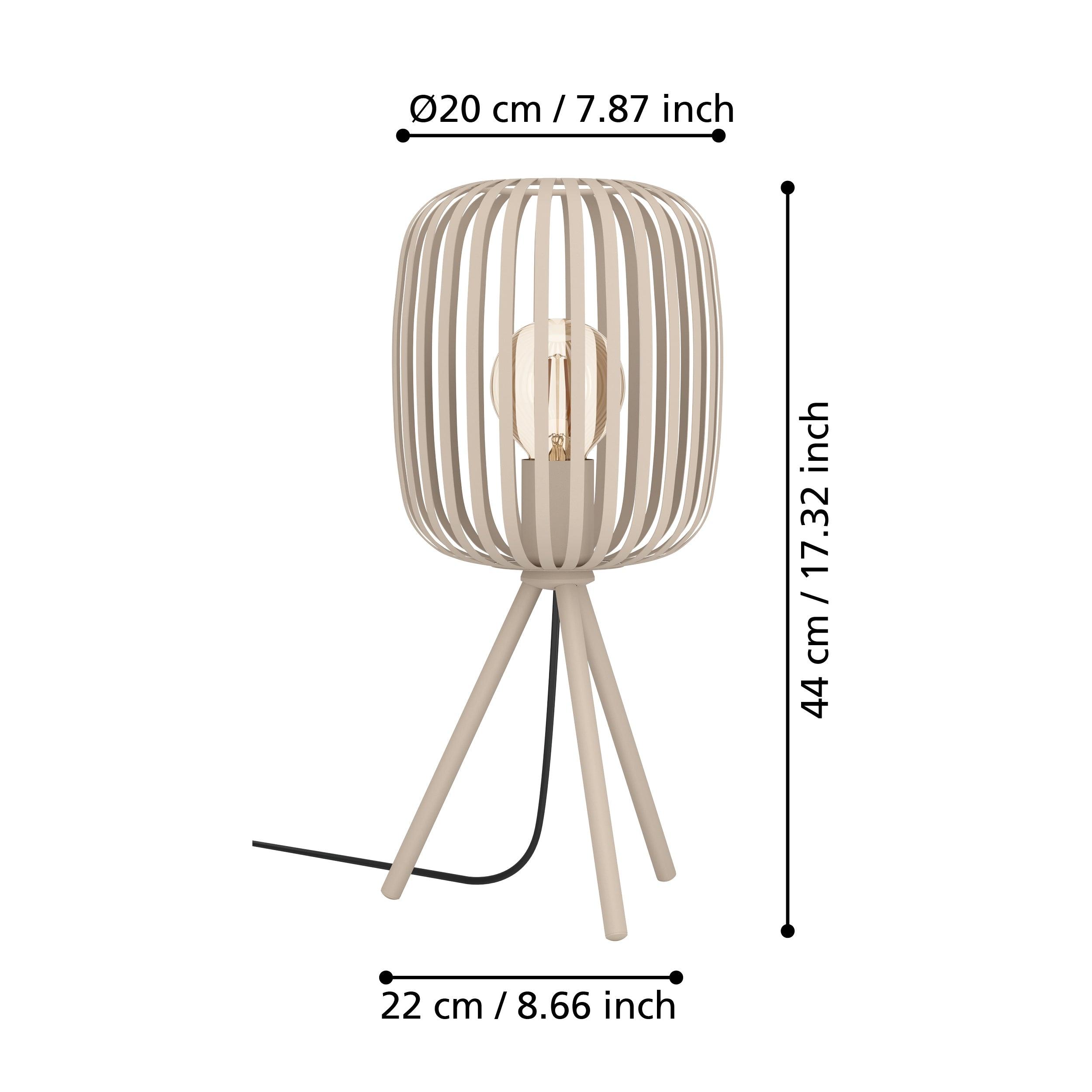eglo romazzina sand metal caged tripod table lamp living room close up