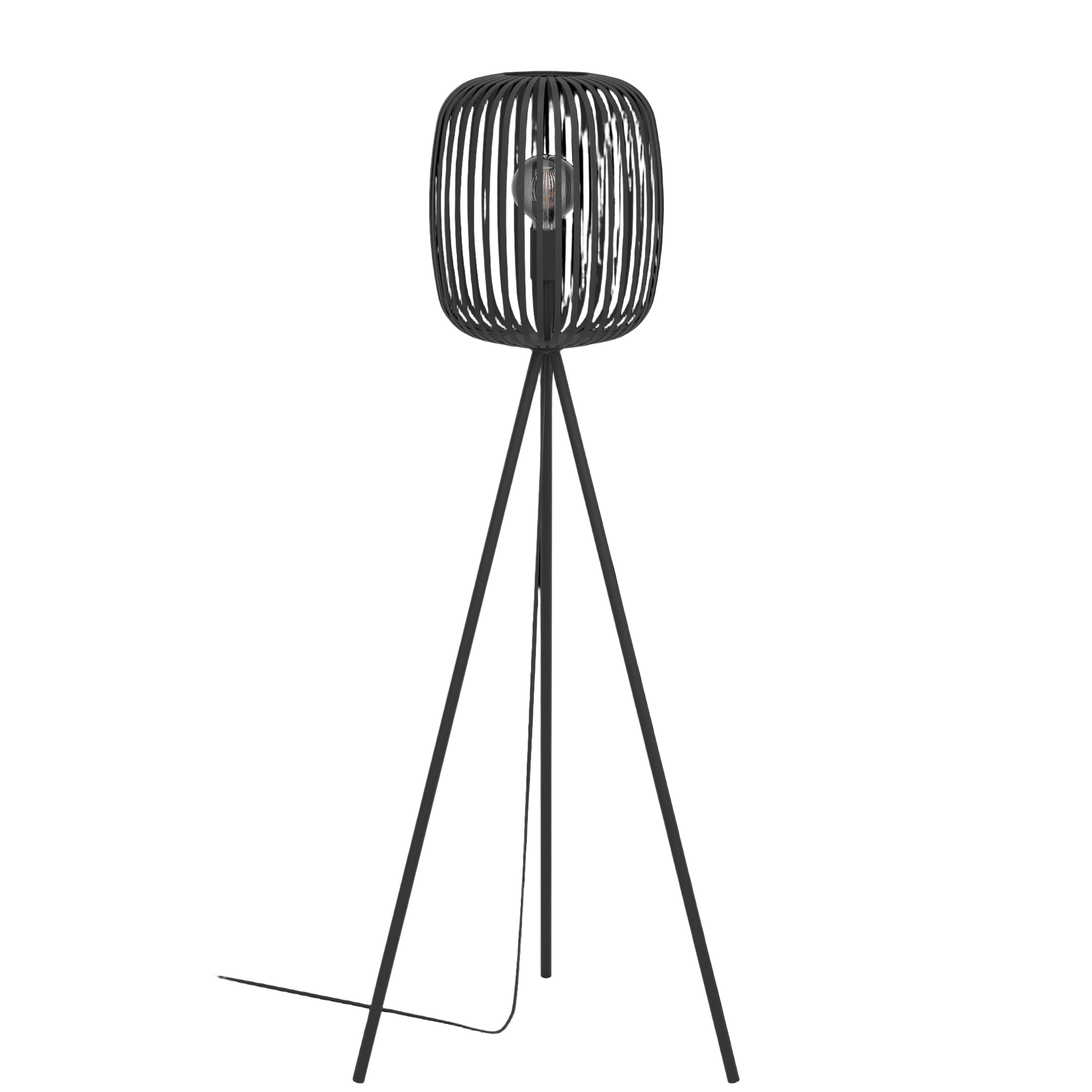 eglo romazzina black tripod floor lamp caged lampshade living room close up