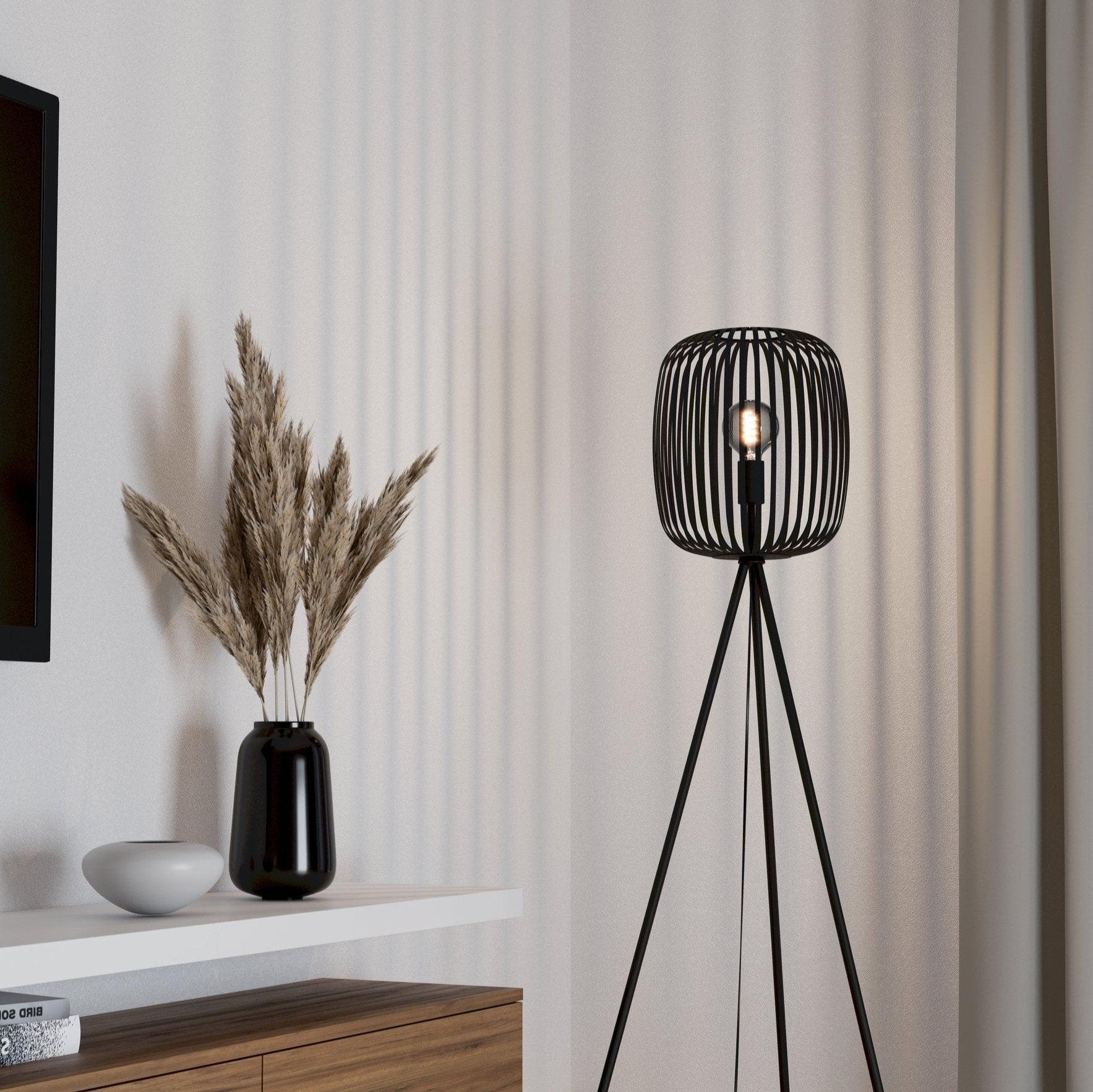 eglo romazzina black tripod floor lamp caged lampshade
