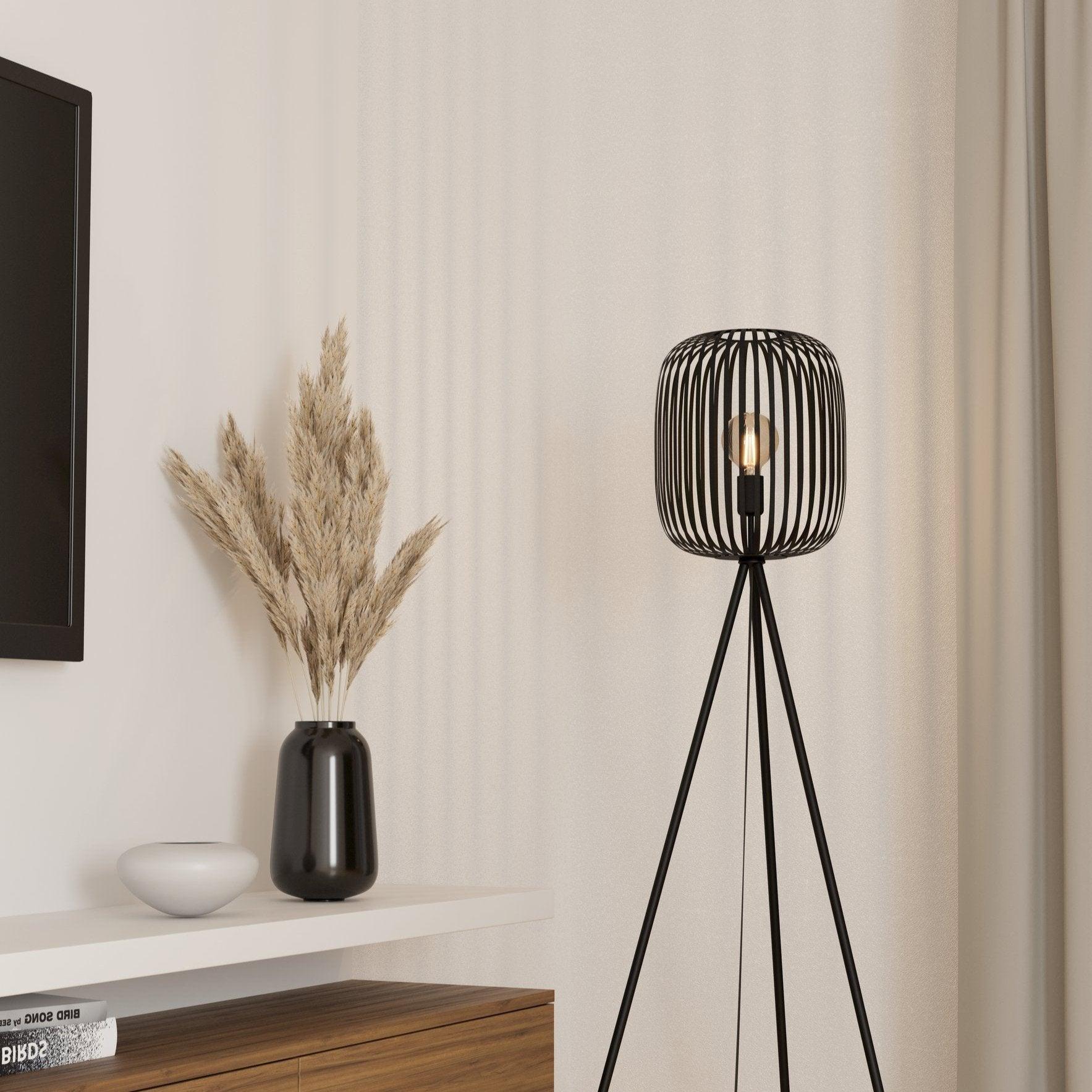 eglo romazzina black tripod floor lamp caged lampshade living room image